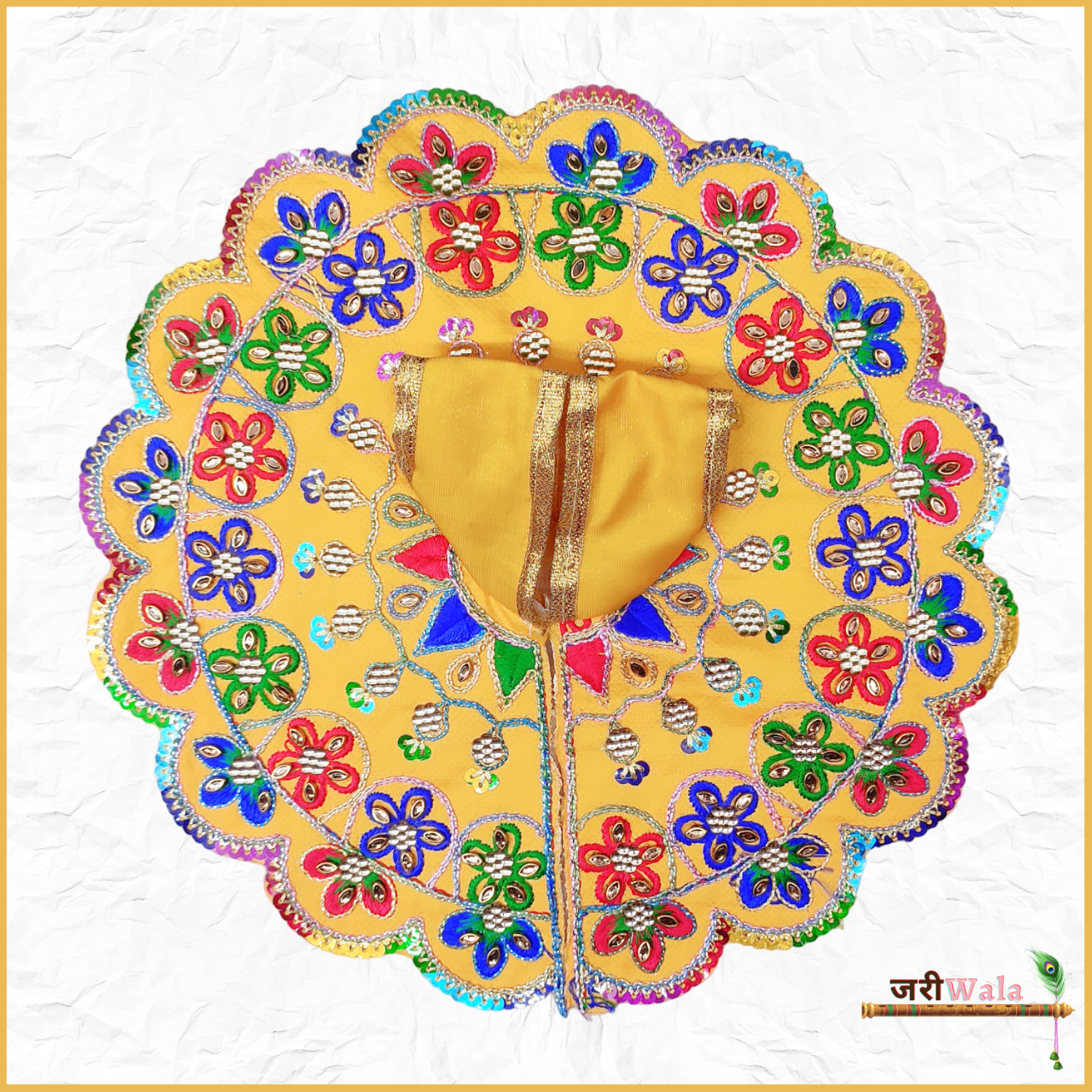 Handmade Blended Thread Kundan Work Yellow Laddu Gopal Dress | Designer Kanha Ji Poshak for Janmashtami | Fancy Bal Gopal & Krishna Ji Dress