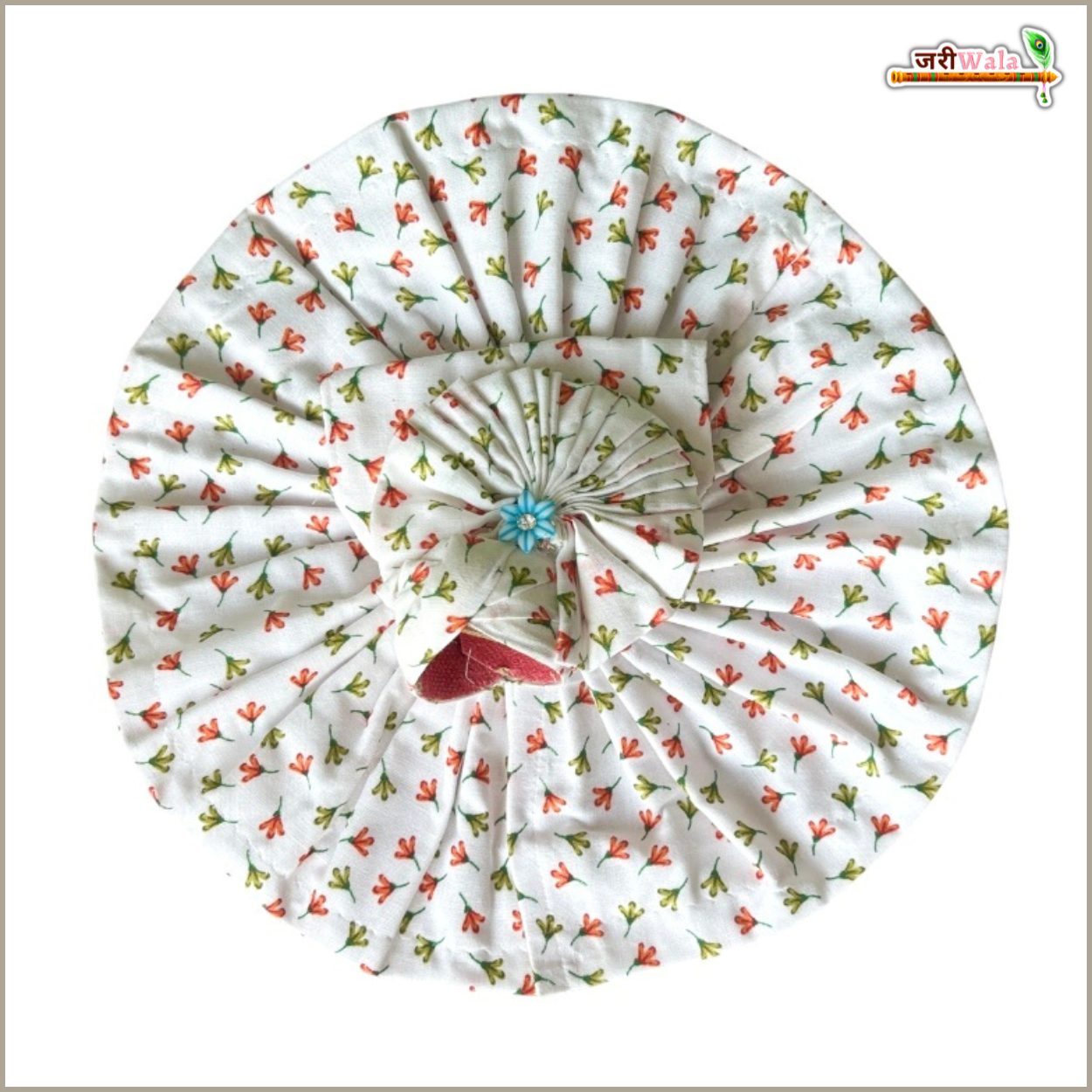 Handmade Multicolor Leaf Print White Laddu Gopal Poshak with Pagdi - Designer Kanha Ji Dress for Janmashtami & Festivals, Bal Gopal Fancy Dress