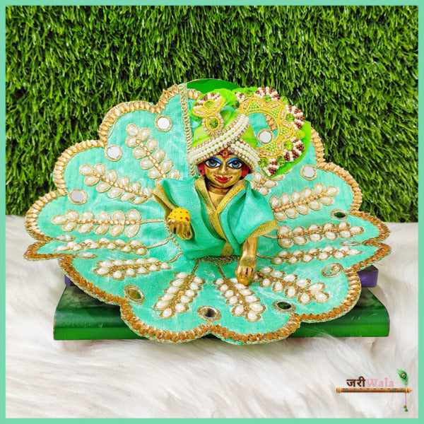 Handmade Sea Green Blended Cotton Laddu Gopal Dress with Moti Work | Designer Kanha Ji Poshak for Janmashtami | Fancy Bal Gopal Dress