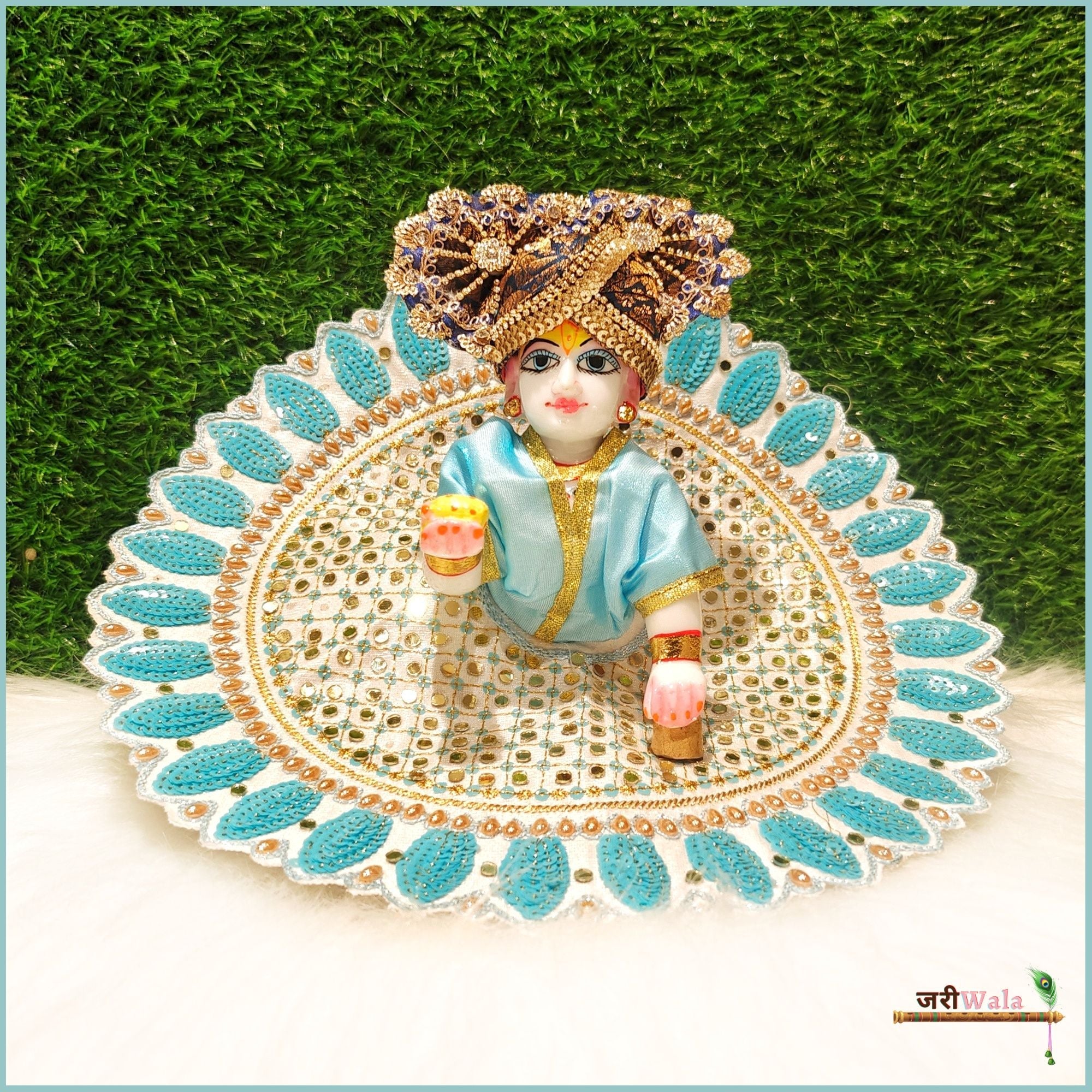 Handmade Light Blue Designer Poshak for Laddu Gopal | Fancy Kanha Ji Dress for Janmashtami | Elegant Bal Gopal & Krishna Ji Dress