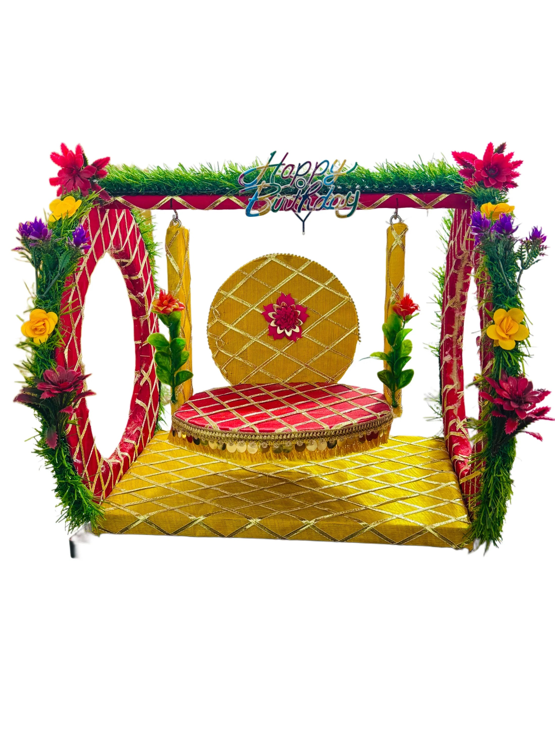 Handmade Heavy Wooden Jhula for Laddu Gopal Ji - Perfect for Janmashtami with Designer Bal Gopal Dress, Kanha Ji Poshak & Fancy Krishna Ji Dress