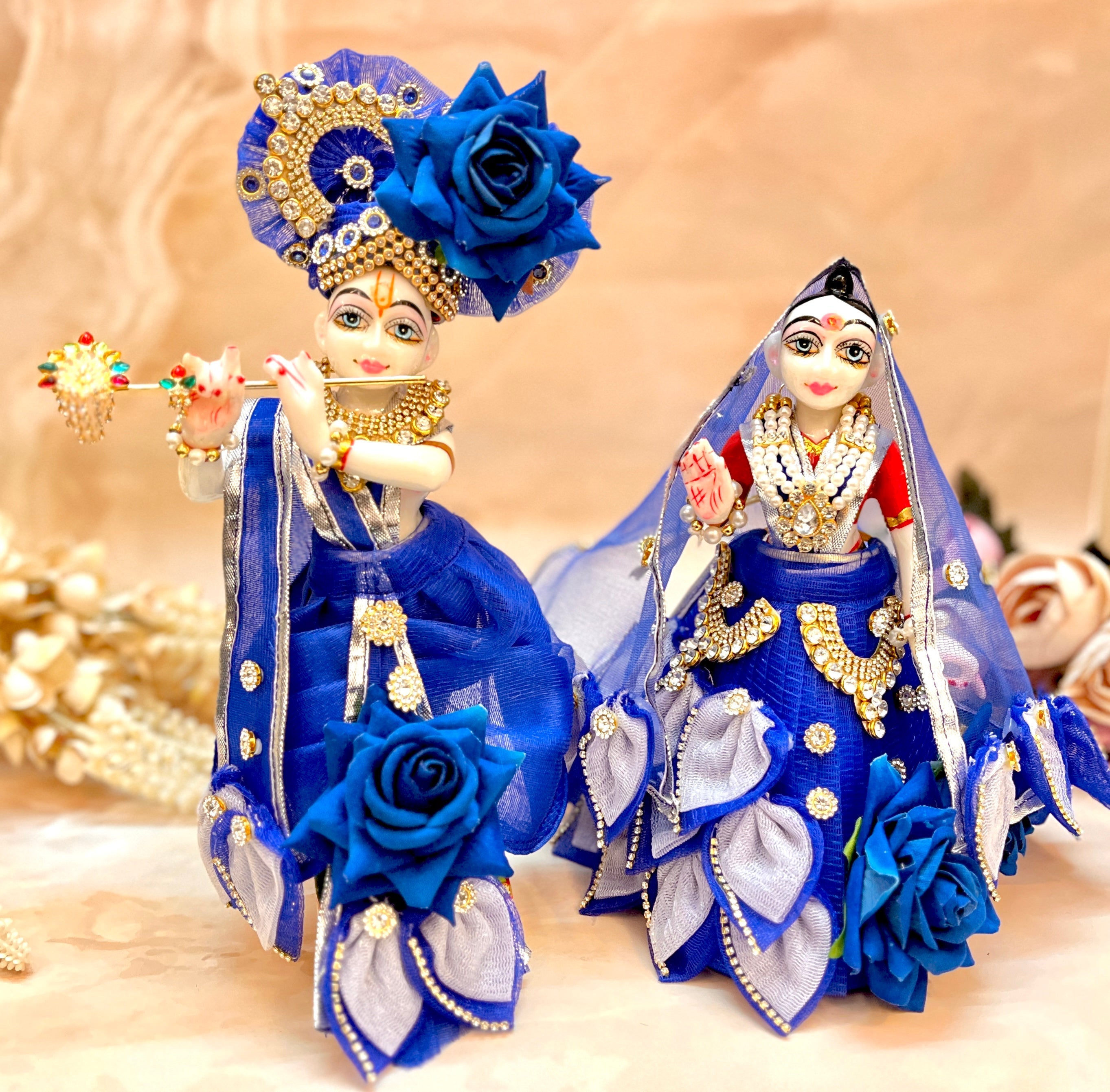 Handmade Designer Blue Rose Lehenga & Dhoti Set - 7 Piece Laddu Gopal Dress for Janmashtami | Kanha Ji Poshak & Bal Gopal Dress