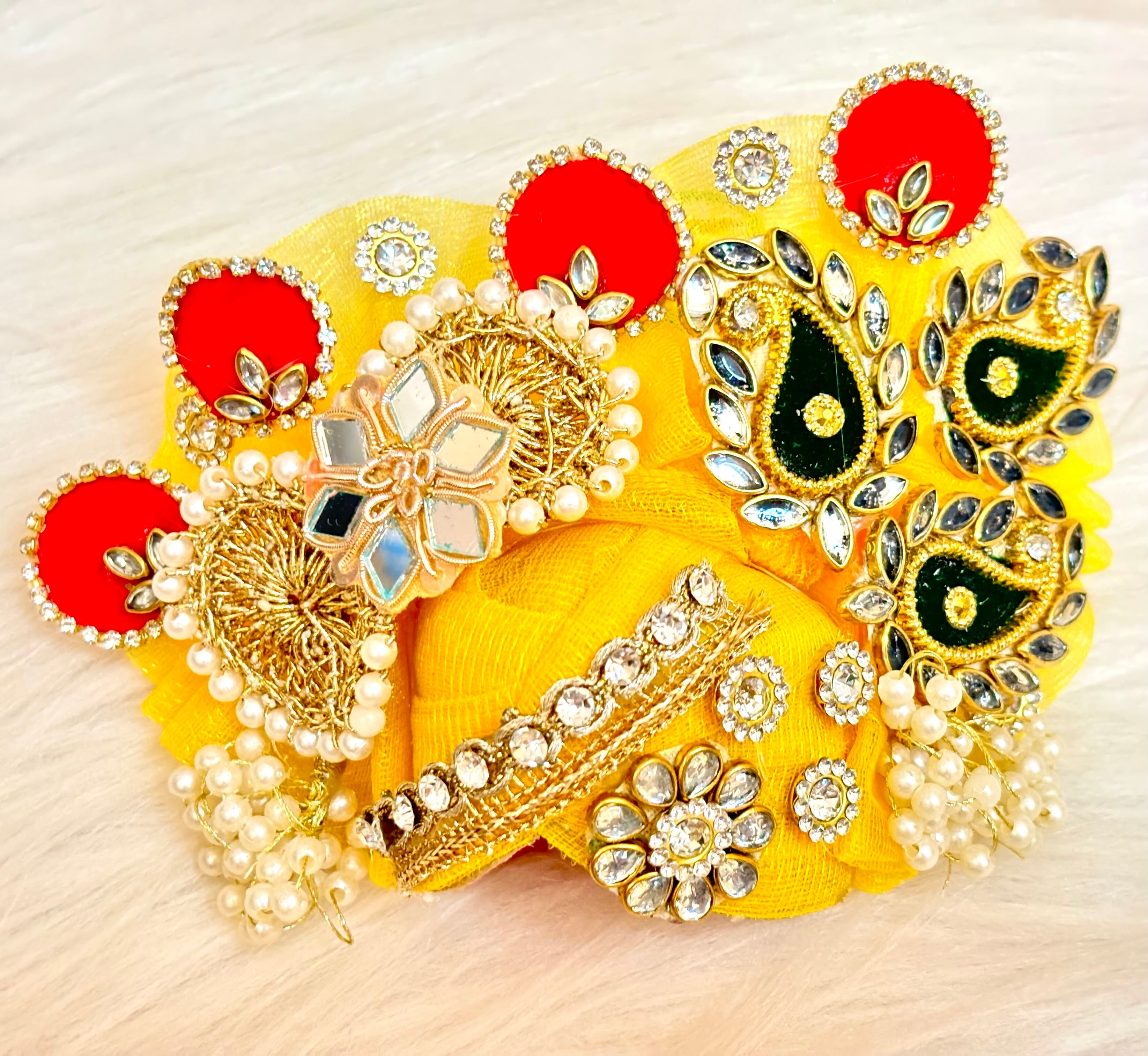 Handmade Yellow Parrot Laddu Gopal Dress - Designer Fancy Poshak for Janmashtami, Perfect for Kanha Ji, Bal Gopal & Krishna Ji Celebrations