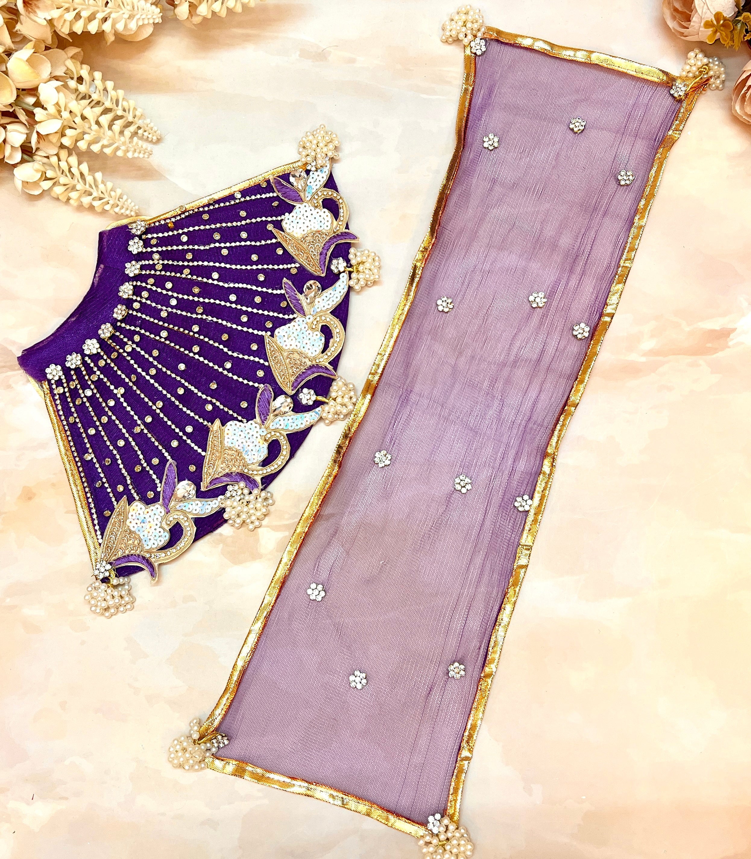 Handmade Mata Rani Dark Purple Lehenga Set with Choli & Dupatta | Designer Laddu Gopal Dress for Janmashtami, Kanha Ji Poshak, Bal Gopal Dress