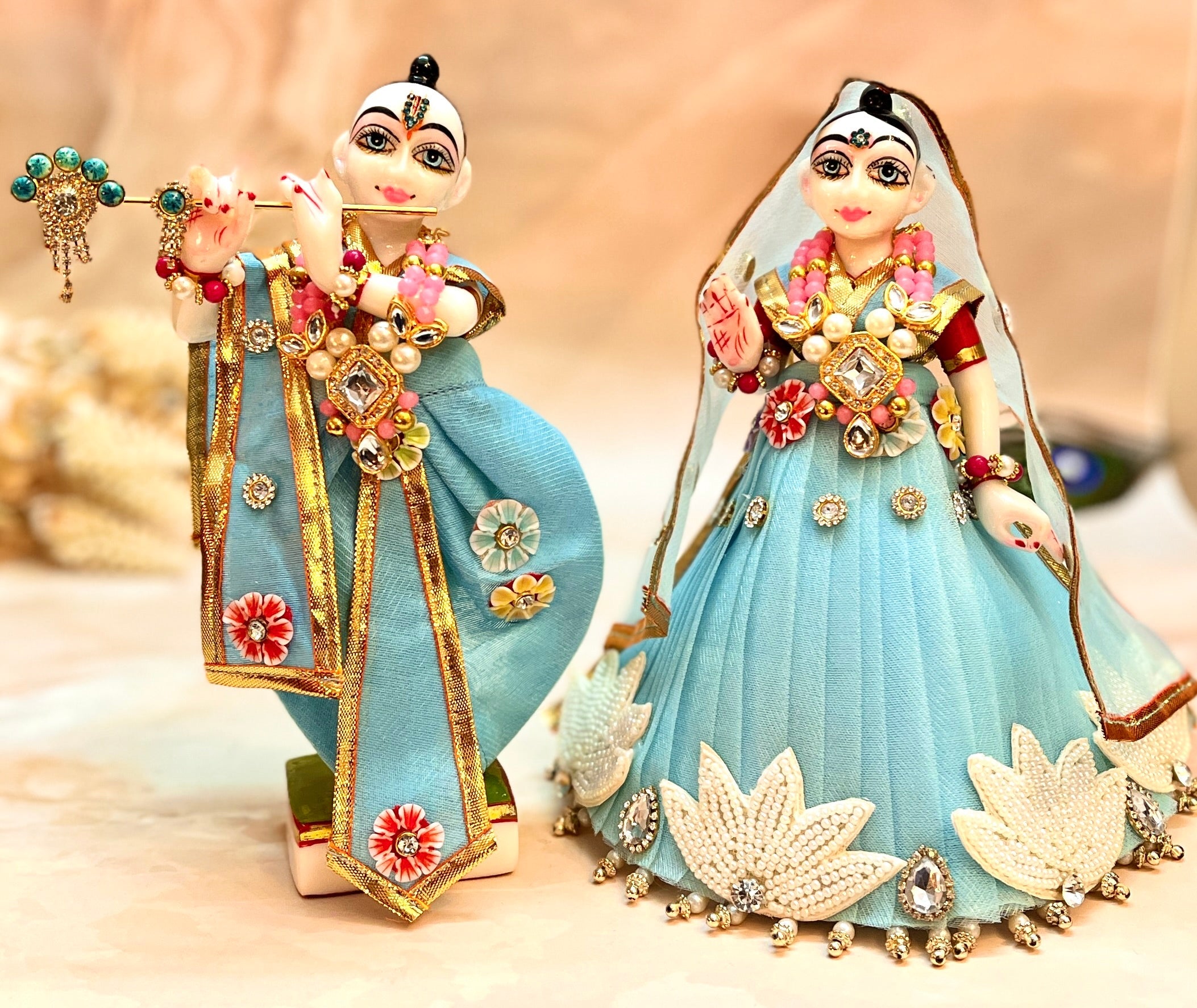 Handmade Pastel Blue Lehenga & Dhoti Set for Laddu Gopal | Designer Kanha Ji Poshak | Fancy Bal Gopal Dress for Janmashtami - 6 Piece Set
