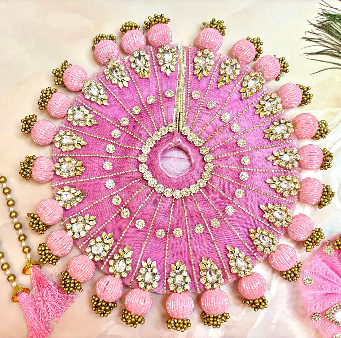 Handmade Light Pink Laddu Gopal Dress Set - 4 Piece Designer Poshak for Kanha Ji, Bal Gopal & Krishna Ji - Perfect for Janmashtami Festival