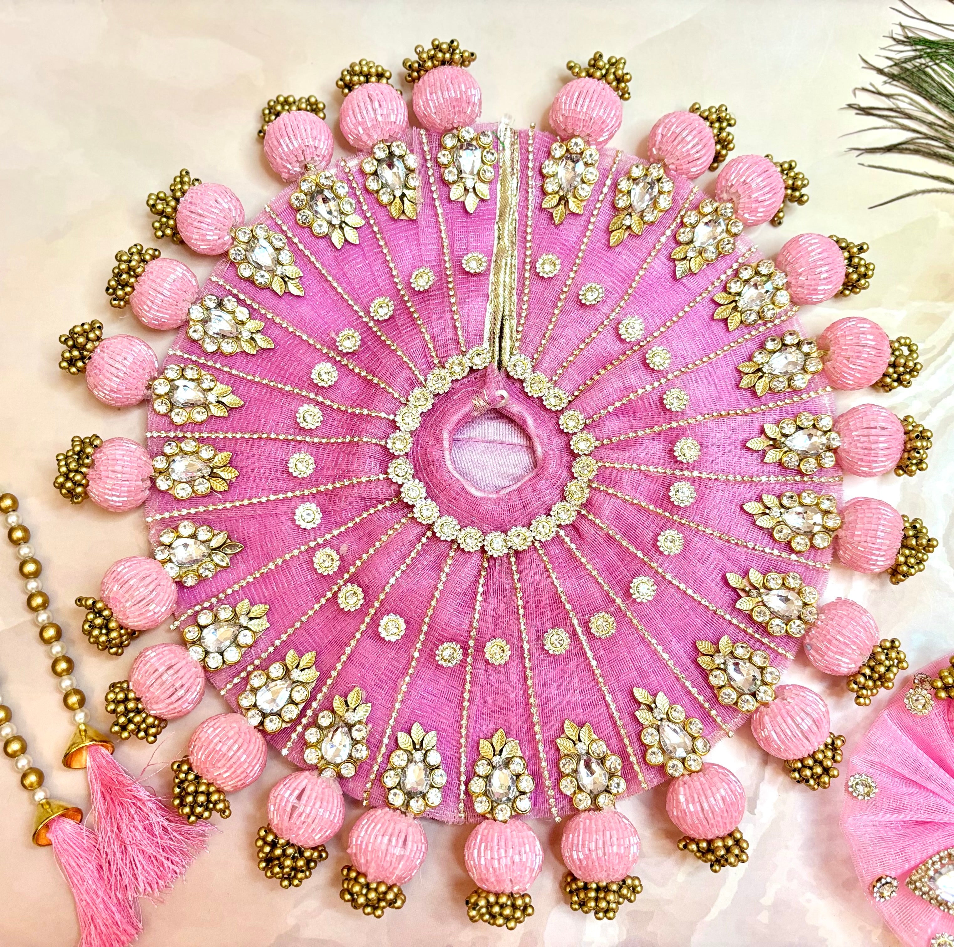 Handmade Light Pink Laddu Gopal Dress Set - 4 Piece Designer Poshak for Kanha Ji, Bal Gopal & Krishna Ji - Perfect for Janmashtami Festival
