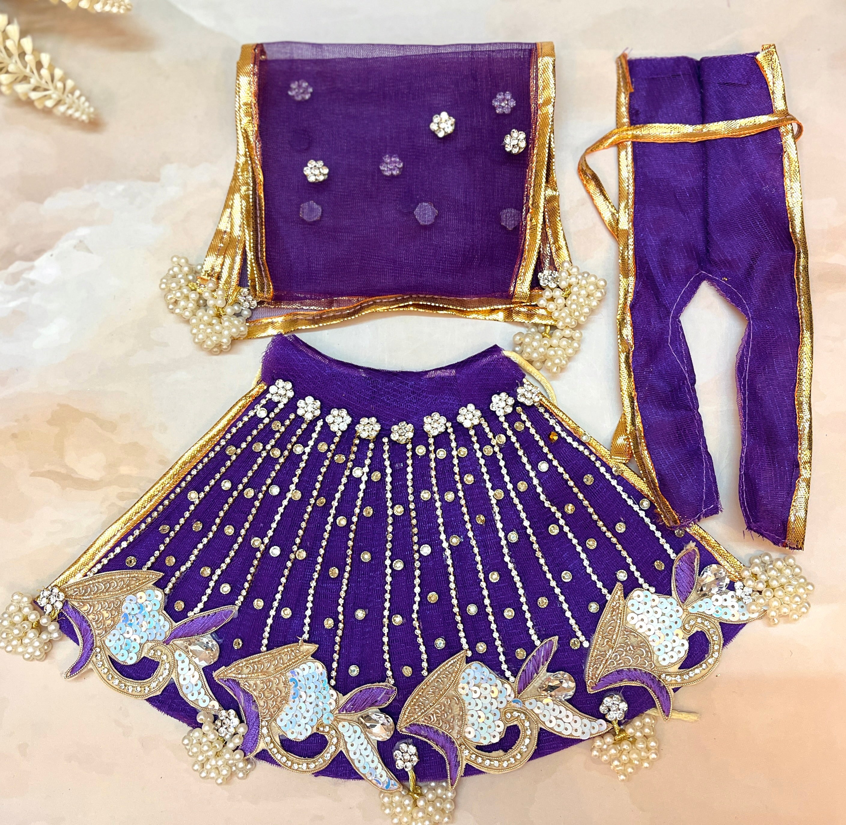 Handmade Mata Rani Dark Purple Lehenga Set with Choli & Dupatta | Designer Laddu Gopal Dress for Janmashtami, Kanha Ji Poshak, Bal Gopal Dress