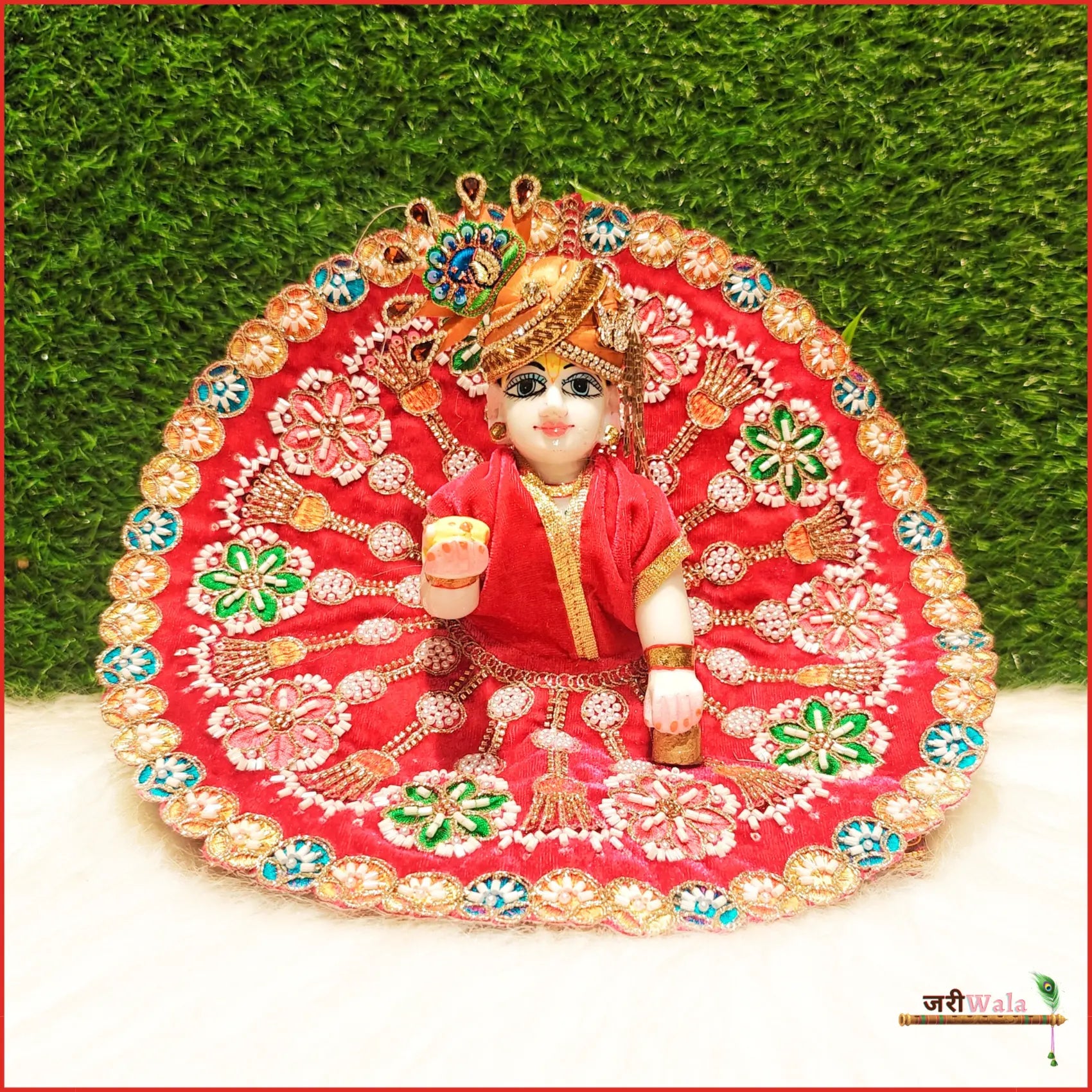 Handmade Magenta Laddu Gopal Dress with Cutdana Moti Work | Designer Kanha Ji Poshak for Janmashtami | Fancy Bal Gopal & Krishna Ji Dress