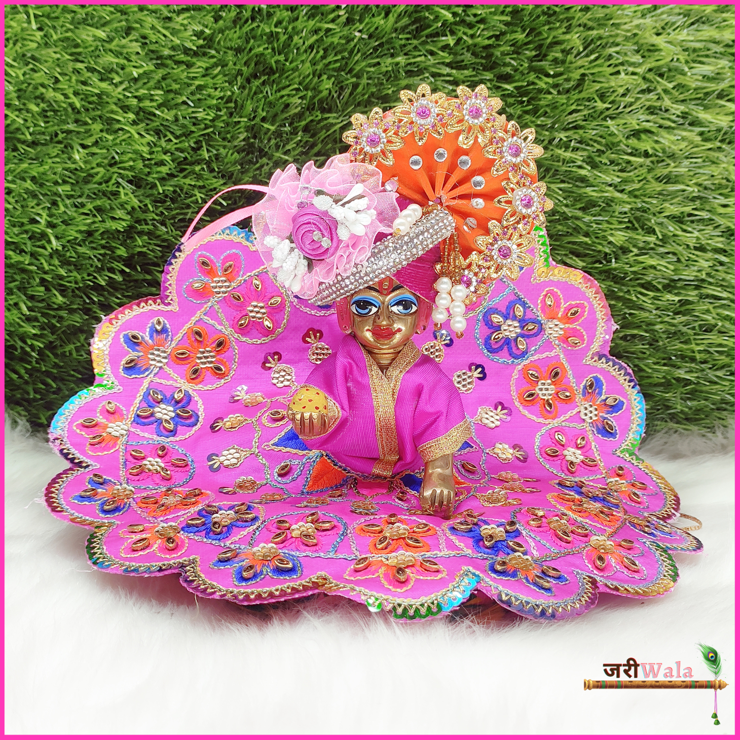 Handmade Designer Magenta Laddu Gopal Dress with Kundan Work | Fancy Kanha Ji Poshak for Janmashtami & Festivals | Bal Gopal & Krishna Ji Dress