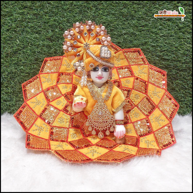 Handmade Yellow Laddu Gopal Dress with Sitara Work | Designer Kanha Ji Poshak for Janmashtami | Fancy Bal Gopal & Krishna Ji Dress