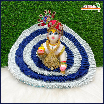 Handmade Designer Blue & White Blended Frill Thread Work Poshak for Laddu Gopal | Fancy Kanha Ji Dress for Janmashtami & Festivals
