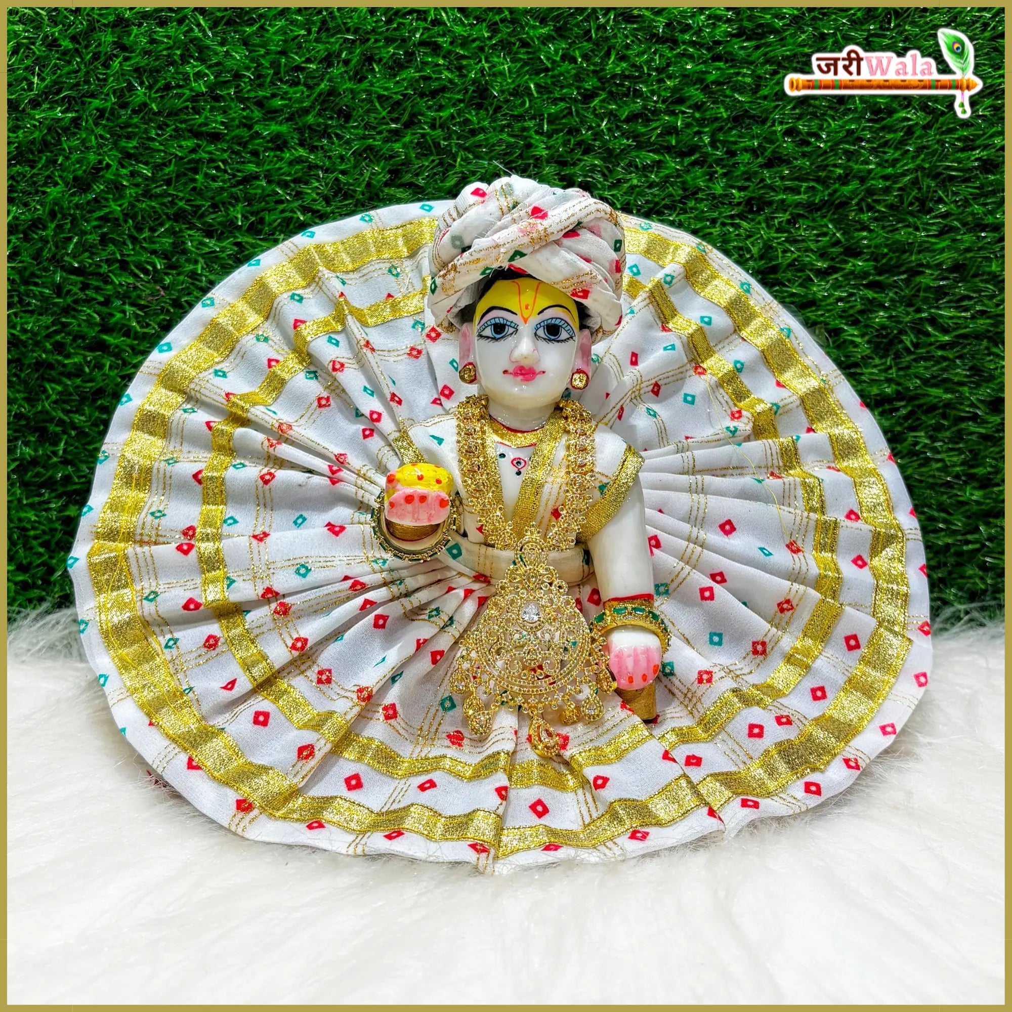 Handmade Coton Bandhej Print Laddu Gopal Dress - Designer Poshak for Kanha Ji, Bal Gopal & Krishna Ji - Perfect for Janmashtami Festival