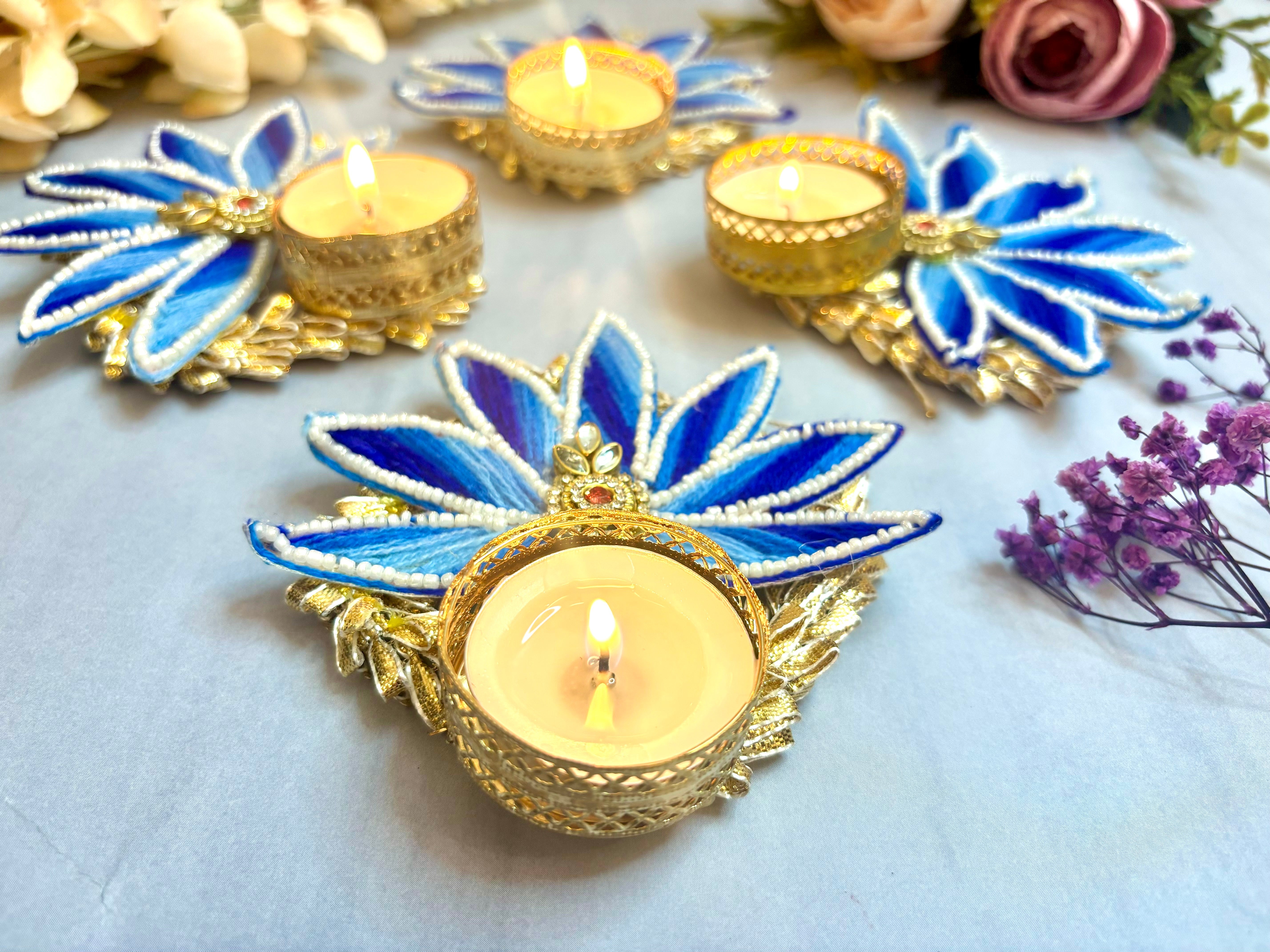 Handmade Ocean Lotus Tealight Holders (Pack of 4) - Perfect for Janmashtami Celebrations, Pair with Laddu Gopal Dress, Kanha Ji Poshak & Bal Gopal Dress