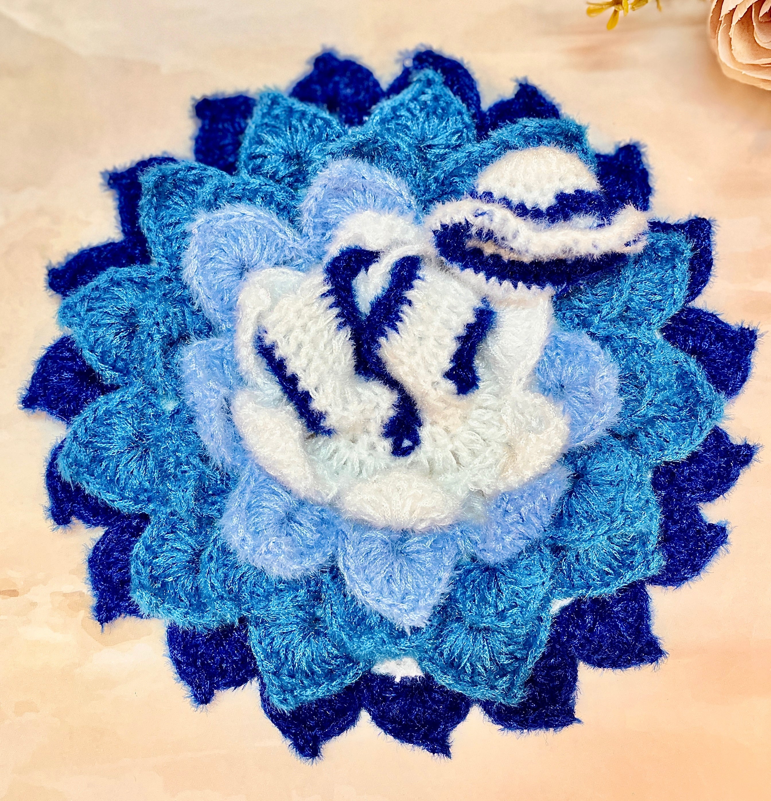 Handmade Blue and White Lotus Woollen Laddu Gopal Dress - Designer Kanha Ji Poshak for Janmashtami, Fancy Bal Gopal Dress, Krishna Ji Dress
