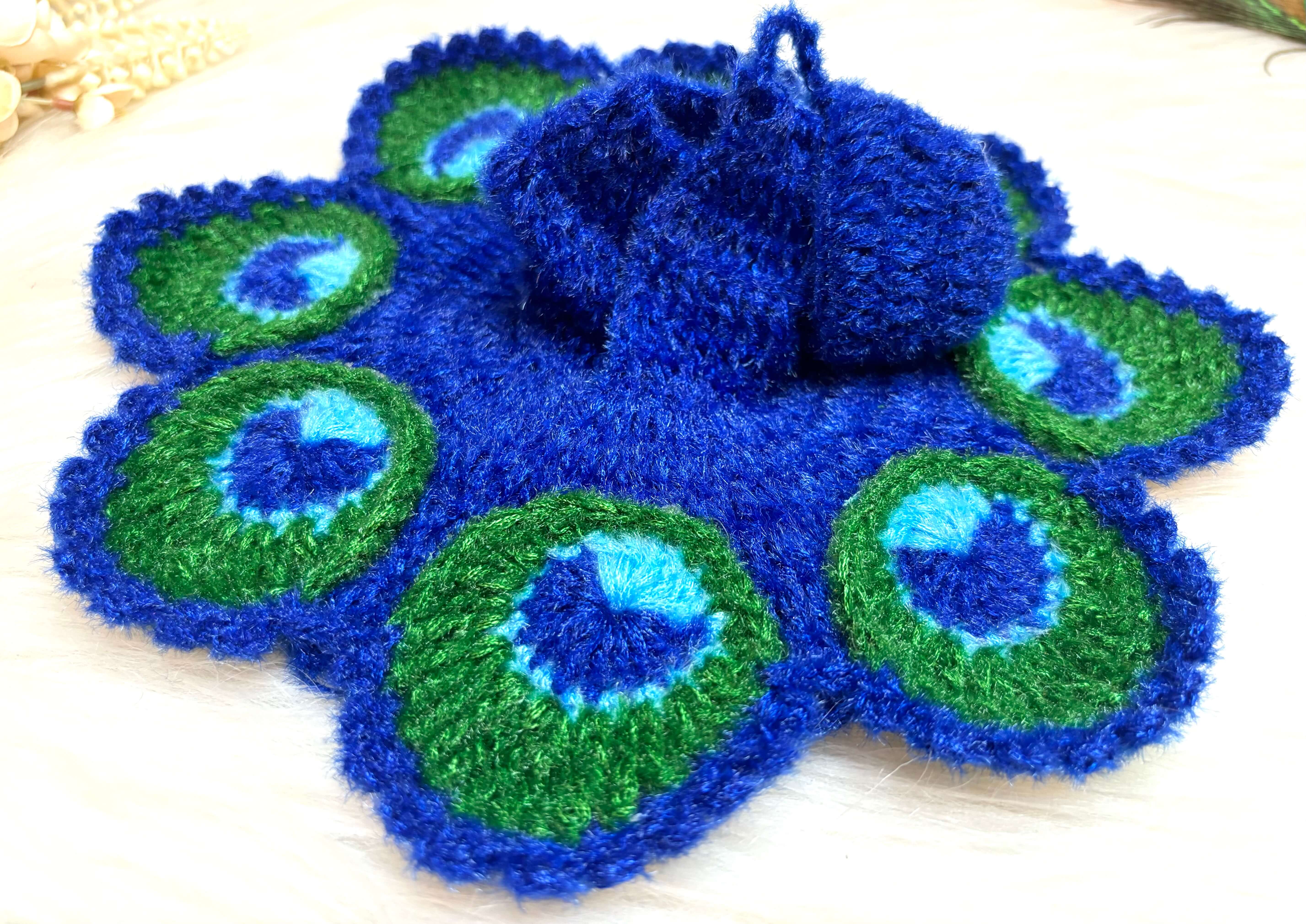 Handmade Peacock Woollen Laddu Gopal Dress - Designer Kanha Ji Poshak for Janmashtami, Fancy Bal Gopal & Krishna Ji Dress