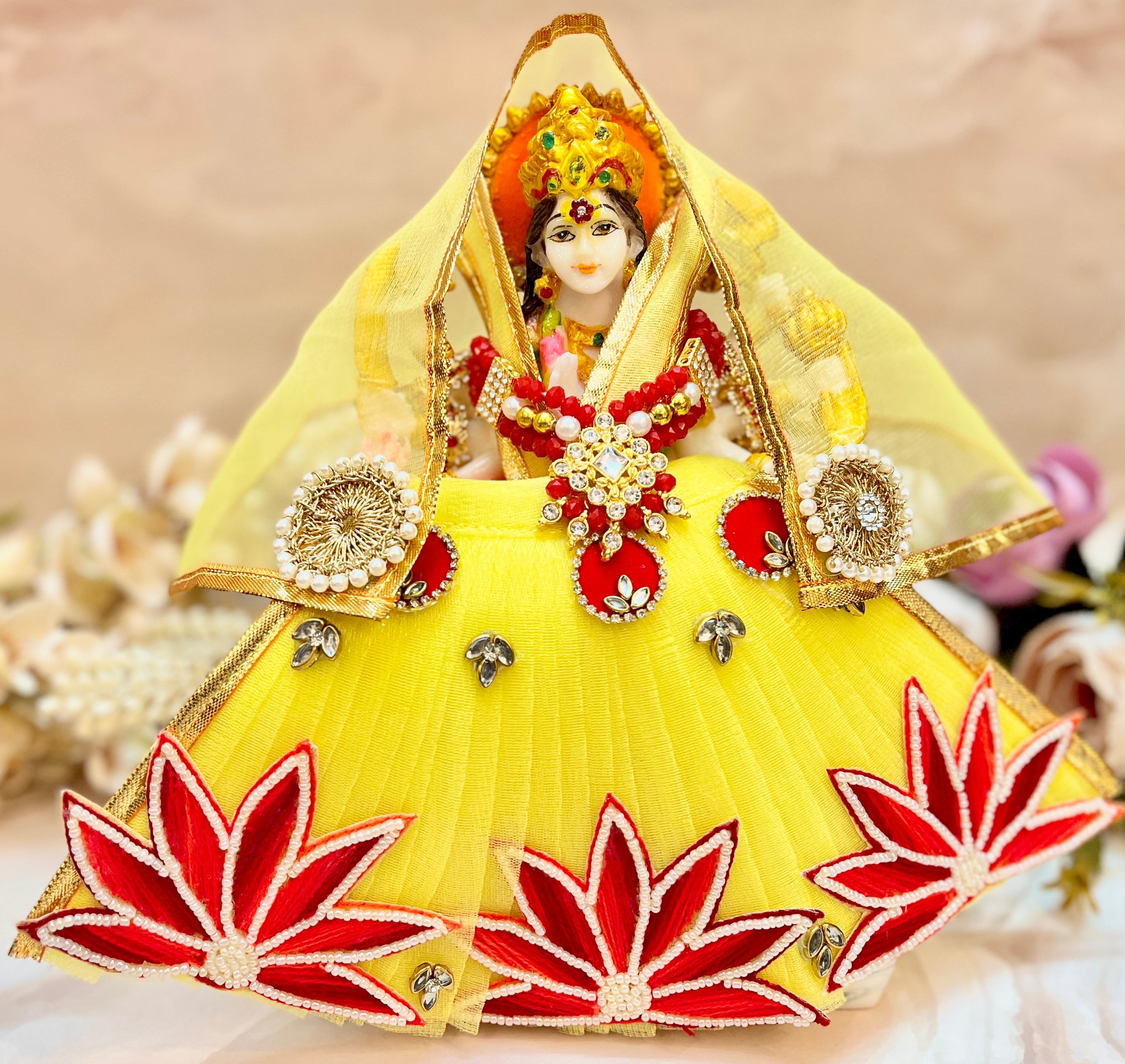 Handmade Mata Rani Lotus Lime Lehenga Set - 3 Piece Choli, Dupatta & Skirt for Laddu Gopal Dress, Kanha Ji Poshak, Bal Gopal Dress, Janmashtami Festival