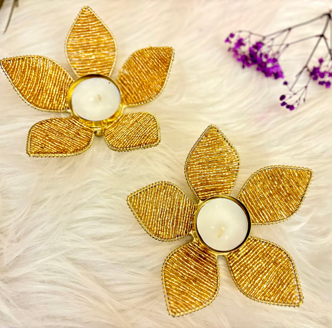 Handmade Sparkling Golden Tealight Holders - Pack of 2 for Janmashtami | Perfect for Laddu Gopal Dress, Kanha Ji Poshak & Bal Gopal Decor