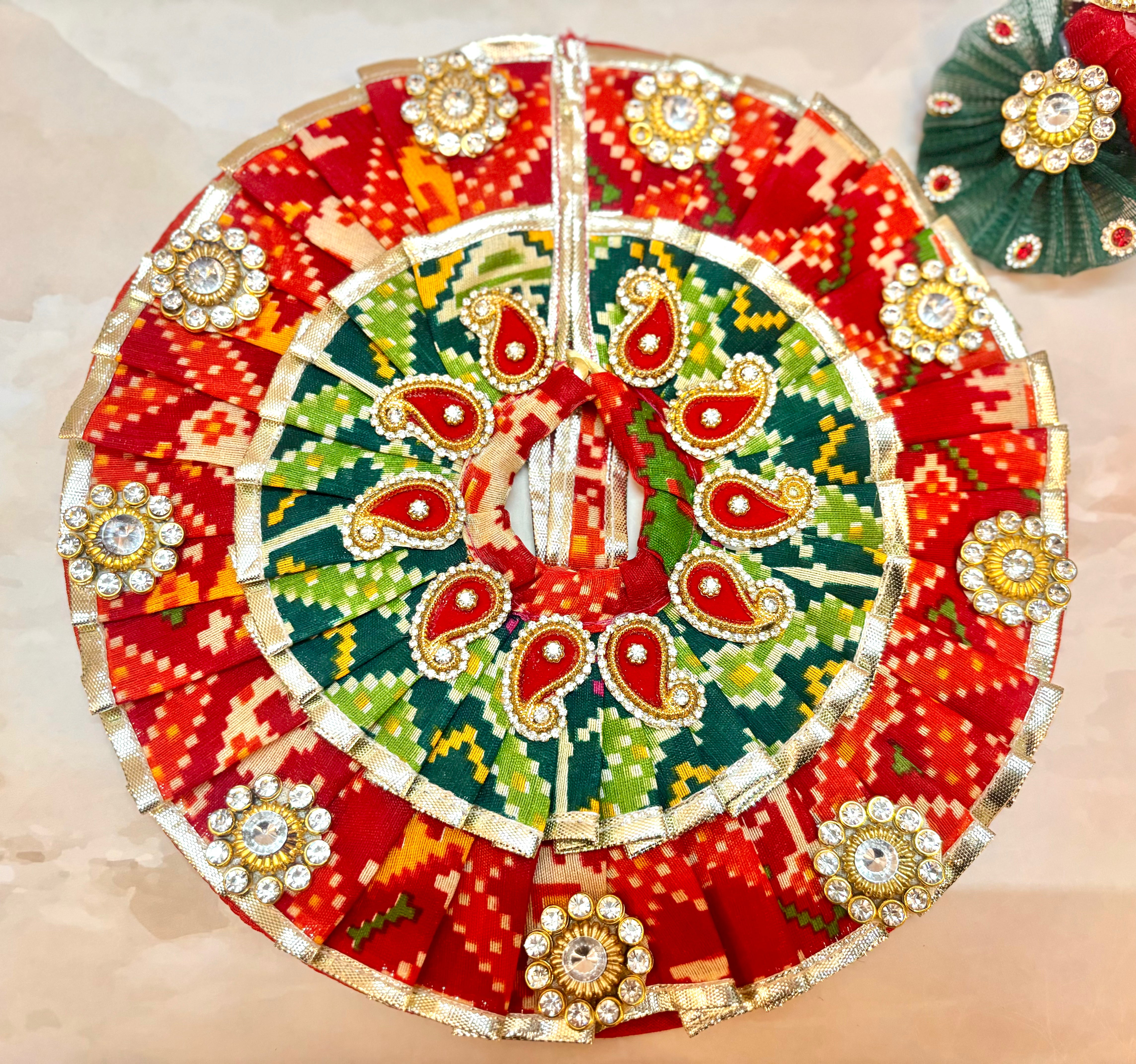 Handmade Red & Green Laddu Gopal Dress | Designer Kanha Ji Poshak for Janmashtami | Fancy Bal Gopal Dress & Krishna Ji Dress