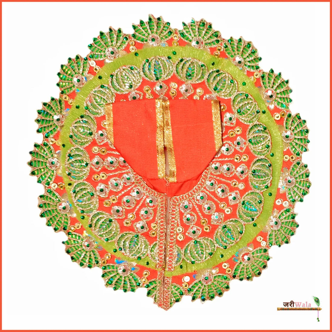 Handmade Designer Green & Orange Frill Thread Lace Work Laddu Gopal Dress | Fancy Kanha Ji Poshak for Janmashtami & Festivals
