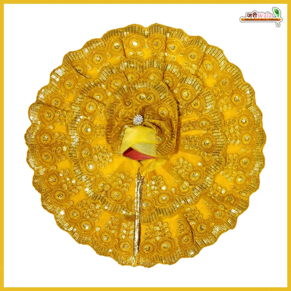 Handmade Designer Blended Frill Thread Sitara Work Haldi Poshak with Pagdi & Patka for Laddu Gopal, Kanha Ji, Bal Gopal, and Krishna Ji - Perfect for Janmashtami Festival