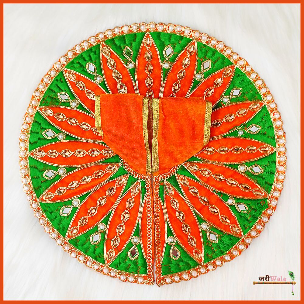 Handmade Designer Orange Poshak for Laddu Gopal | Fancy Kanha Ji Dress with Moti Work | Perfect for Janmashtami & Festivals