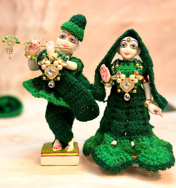 Handmade Bottle Green Woollen Laddu Gopal Dress Set - 7 Piece Designer Poshak for Janmashtami, Bal Gopal & Krishna Ji Celebrations