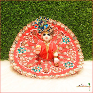 Handmade Designer Gajri Laddu Gopal Dress with Cutdana Moti Work | Fancy Kanha Ji Poshak for Janmashtami & Festivals | Bal Gopal & Krishna Ji Dress