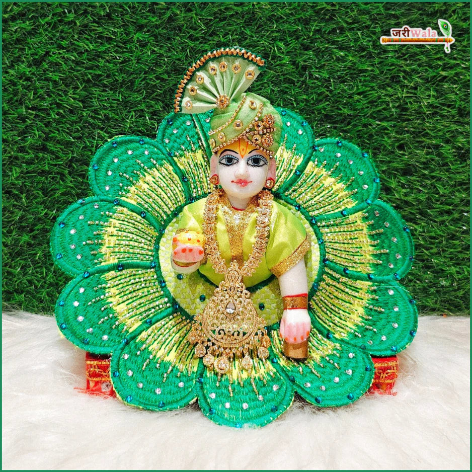Handmade Blended Thread Cutdana Work Laddu Gopal Dress - Light & Dark Green Kanha Ji Poshak | Designer Bal Gopal Dress for Janmashtami Festival