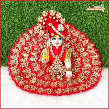 Handmade Red Laddu Gopal Dress with Sitara Work, Pagdi & Patka - Designer Kanha Ji Poshak for Janmashtami & Festivals