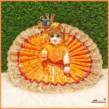 Handmade Designer Orange Laddu Gopal Dress with Cutdana Lace Work - Perfect for Janmashtami, Bal Gopal Poshak, and Krishna Ji Dress