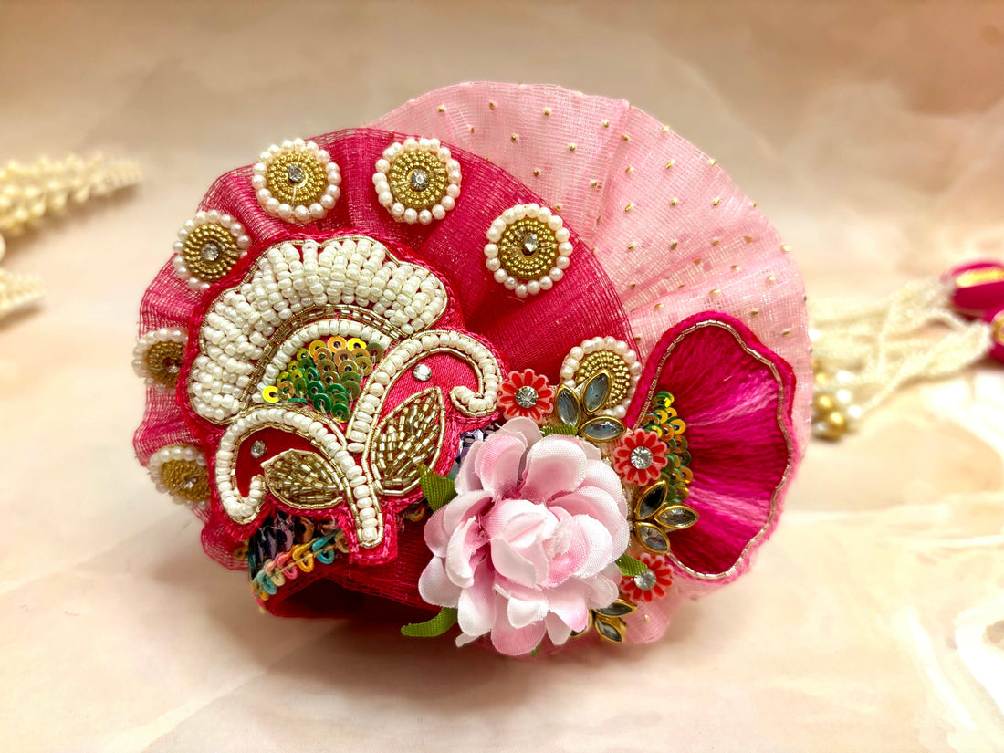Handmade Pink Pearl & Sequin Laddu Gopal Dress - Designer Kanha Ji Poshak for Janmashtami, Fancy Bal Gopal & Krishna Ji Dress