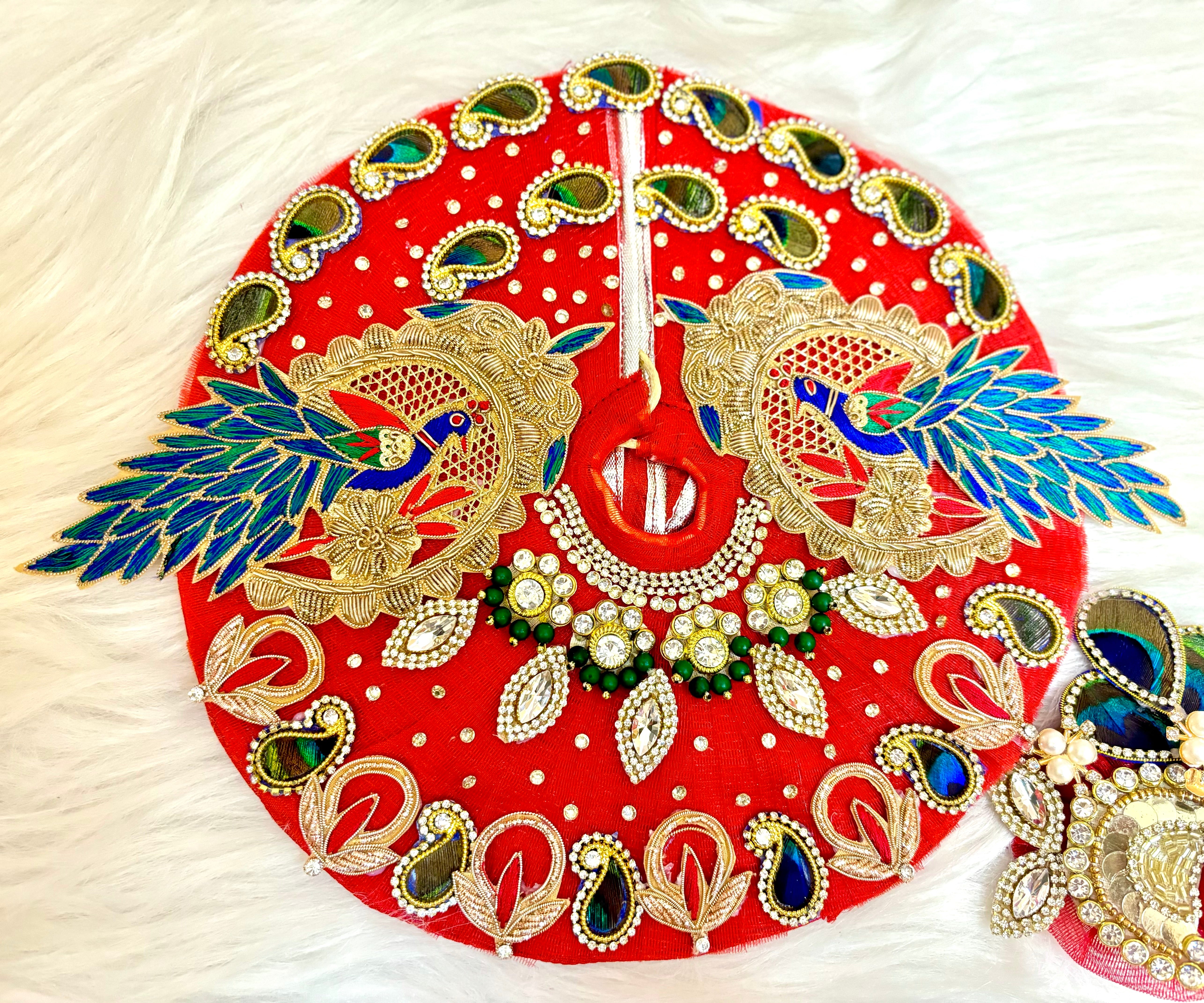 Handmade Red Peacock Laddu Gopal Dress - Designer Kanha Ji Poshak for Janmashtami, Fancy Bal Gopal Dress, Krishna Ji Outfit