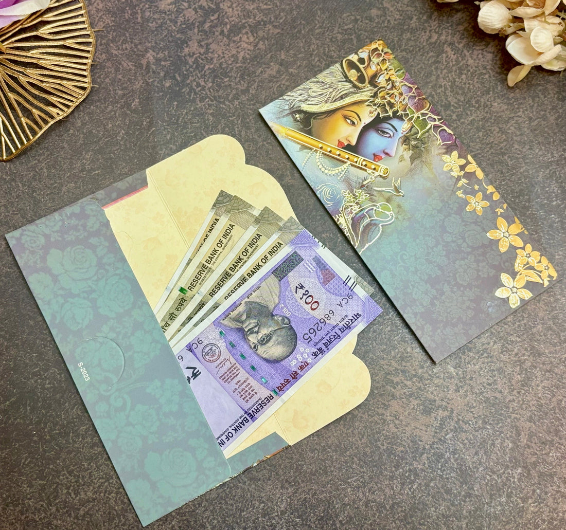 Handmade Goldfoil Paper Money Envelopes - Pack of 10 for Janmashtami Celebrations | Perfect for Laddu Gopal Dress, Kanha Ji Poshak & Bal Gopal Dress