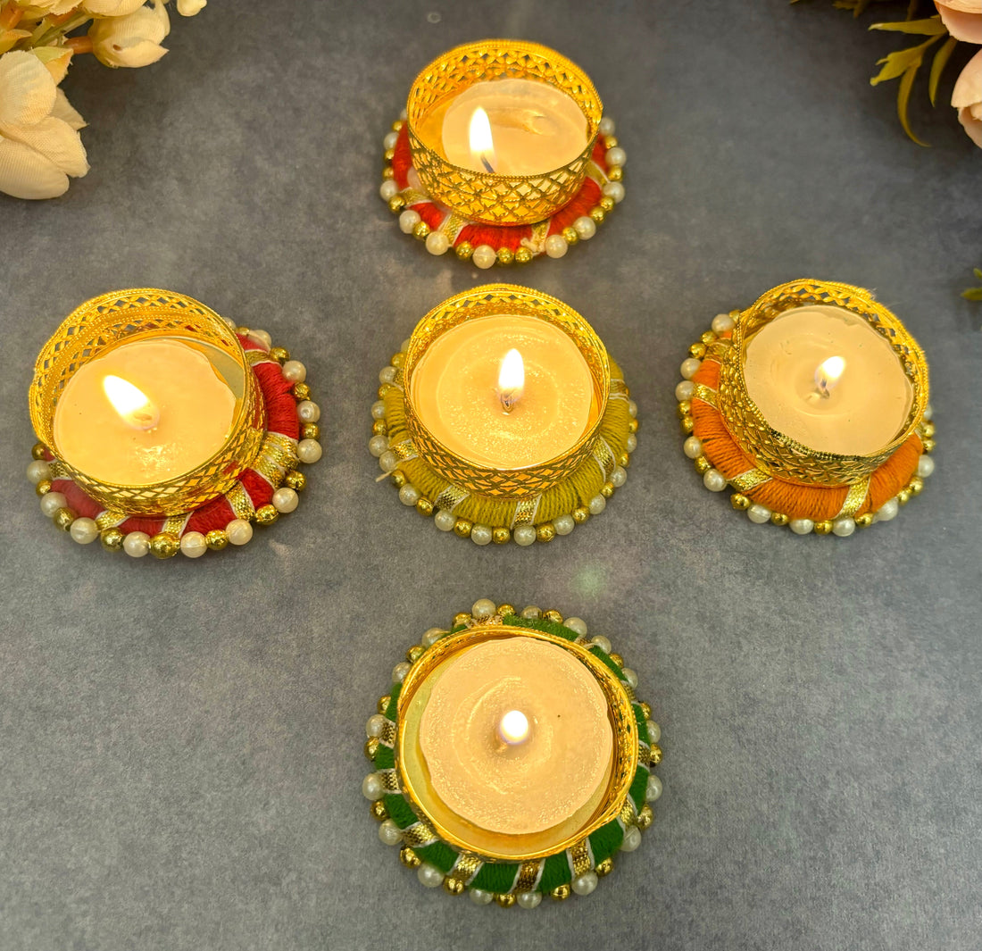 Handmade Multi-Color Tea-Light Holder Set (Pack of 5) - Perfect for Janmashtami Celebrations, Ideal for Laddu Gopal Dress & Kanha Ji Poshak Decor