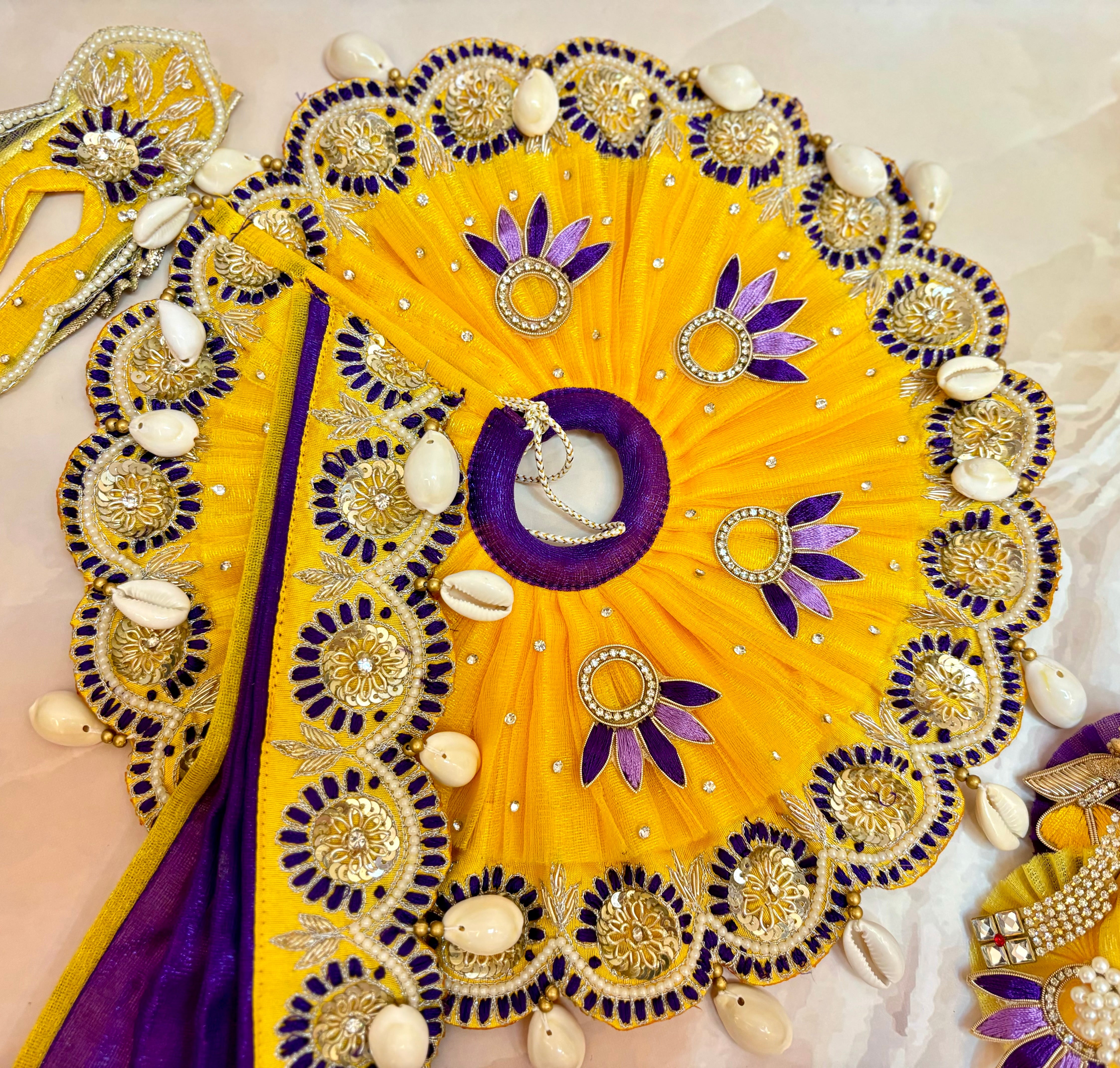 Luxe Mustard Yellow Laddu Gopal Dress with Purple Embroidery | Designer Kanha Ji Poshak for Janmashtami | Fancy Bal Gopal Dress