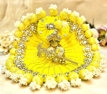 Handmade Pastel Yellow Heavy Jerken Laddu Gopal Dress - Designer Kanha Ji Poshak for Janmashtami, Fancy Bal Gopal & Krishna Ji Dress
