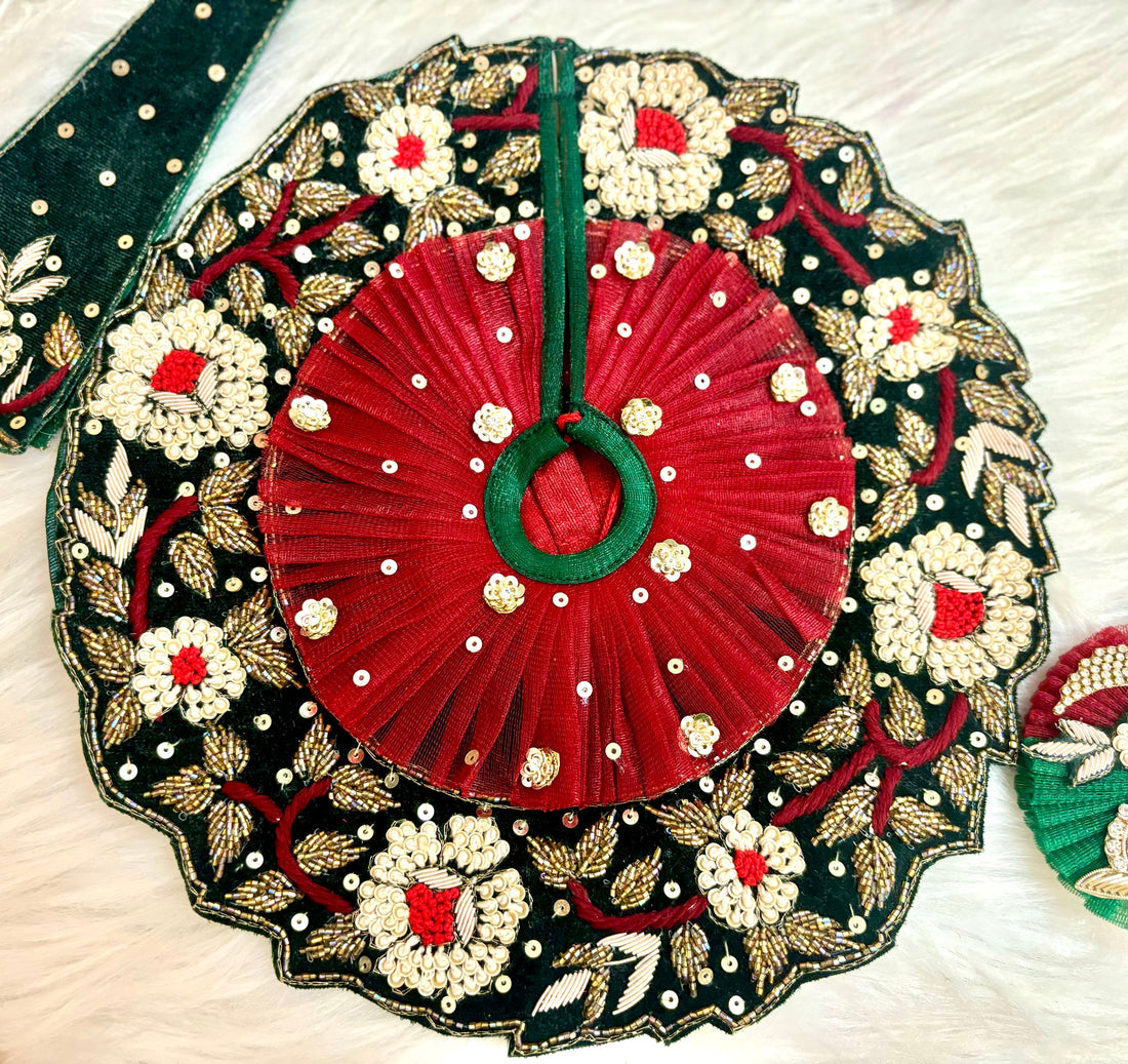 Handmade Luxe Maroon & Bottle Green Velvet Laddu Gopal Dress Set - Designer Kanha Ji Poshak for Janmashtami, Bal Gopal & Krishna Ji Celebrations