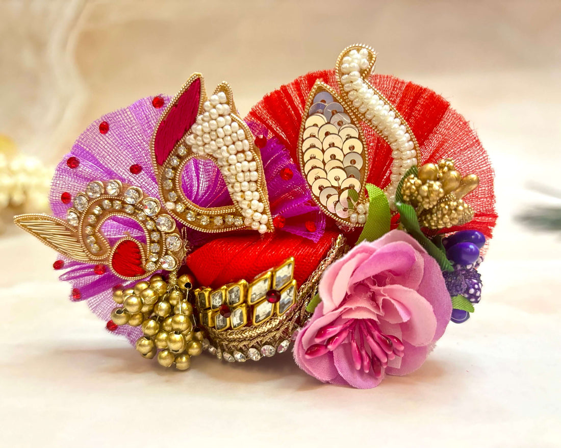 Handmade Luxe Purple Hand Embroidered Laddu Gopal Dress - 4 Piece Designer Poshak Set for Janmashtami, Bal Gopal & Krishna Ji Celebrations