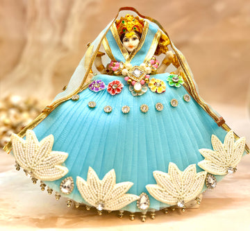 Handmade Mata Rani Pastel Blue Lehenga Set - 3 Piece Choli & Dupatta for Laddu Gopal Dress, Kanha Ji Poshak, Bal Gopal & Krishna Ji Dress for Janmashtami Festival