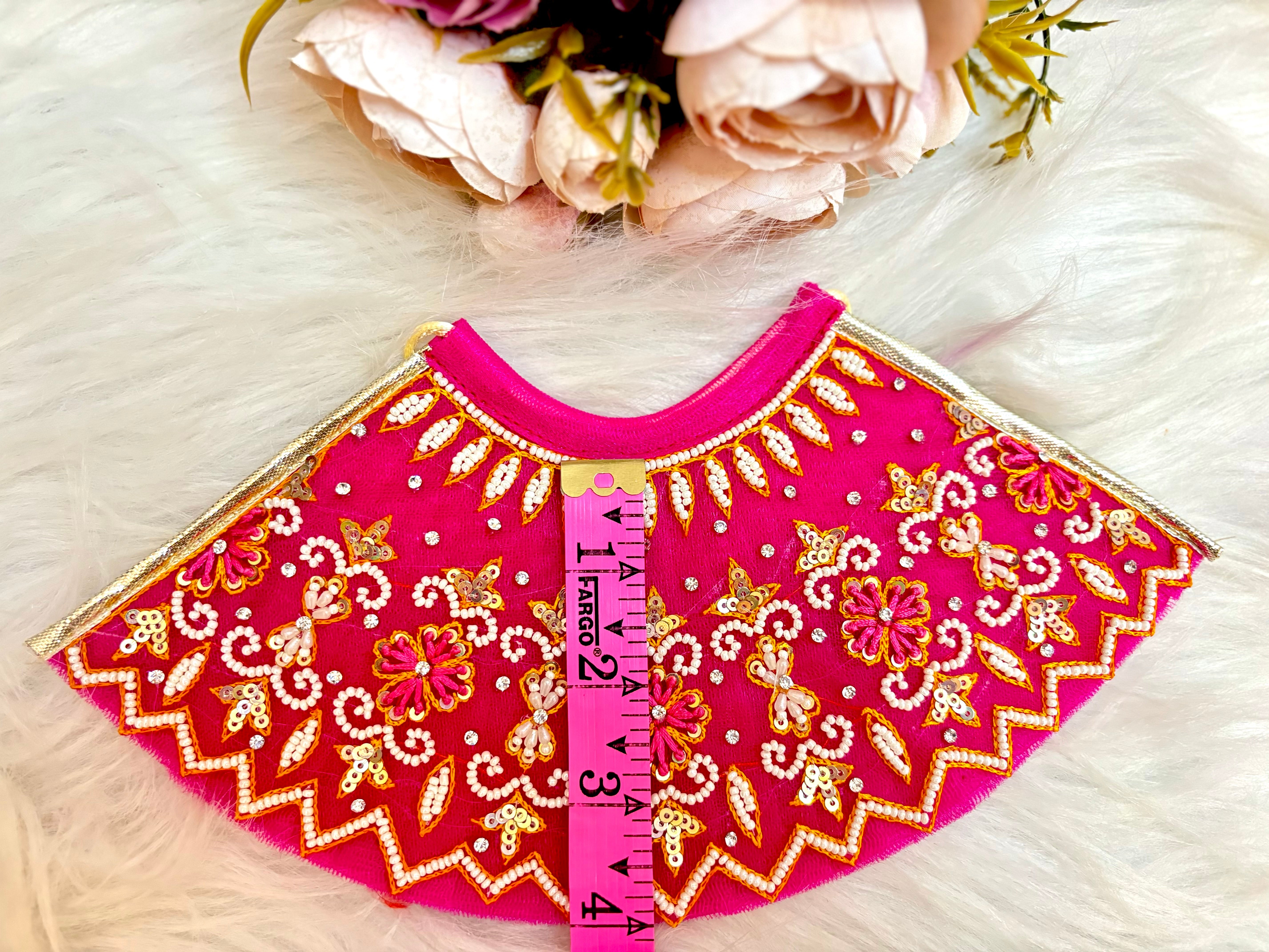 Handmade Luxe Magenta Pearl Lehenga & Dhoti Set - 6 Piece Designer Dress for Laddu Gopal, Kanha Ji, Bal Gopal & Krishna Ji - Perfect for Janmashtami Festival