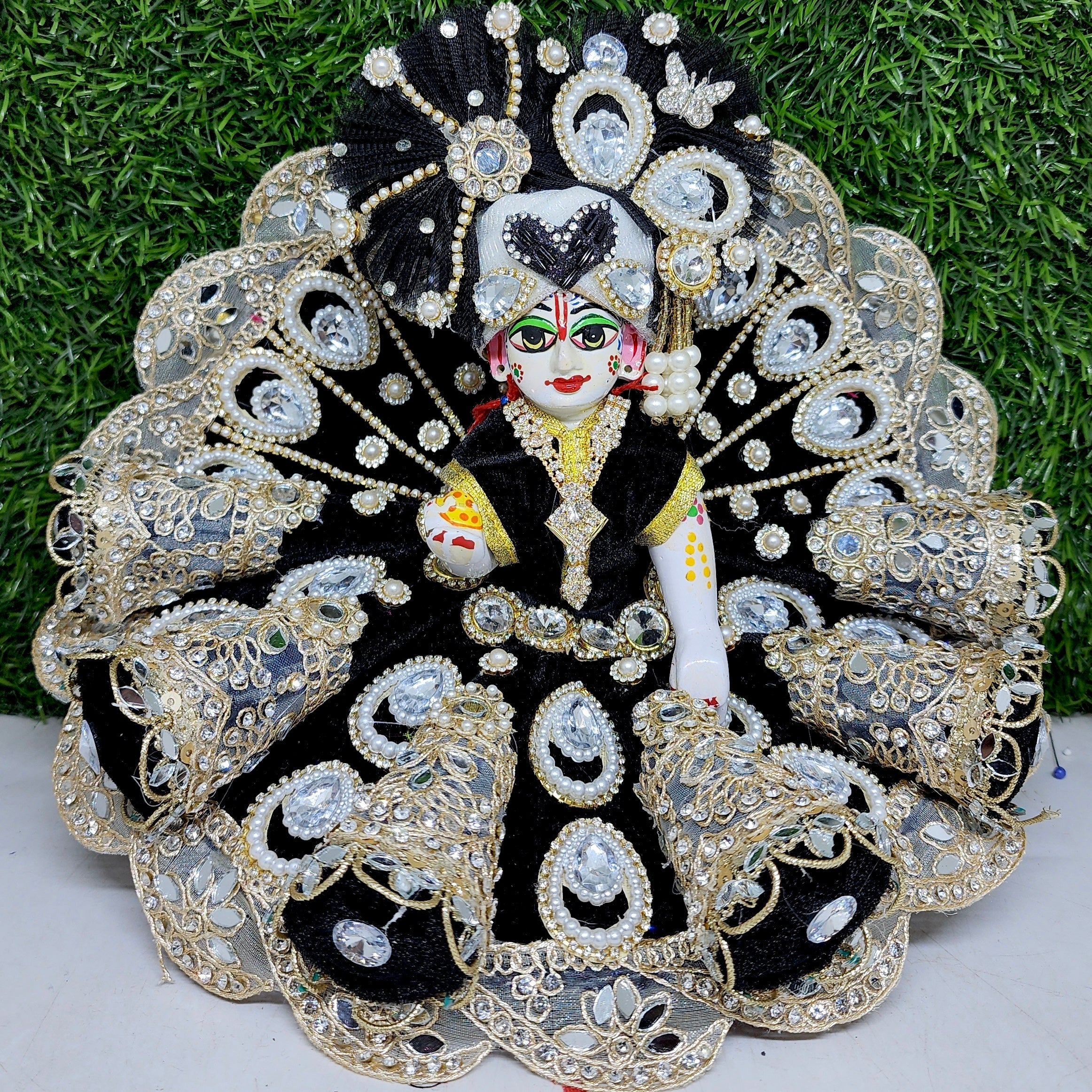 Designer Black Laddu Gopal Dress for Kanha Ji - Heavy Poshak with Pagdi | Fancy Bal Gopal Dress for Janmashtami | Sizes 0-6 Available