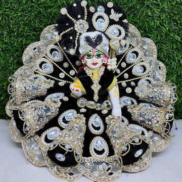 Designer Black Laddu Gopal Dress for Kanha Ji - Heavy Poshak with Pagdi | Fancy Bal Gopal Dress for Janmashtami | Sizes 0-6 Available