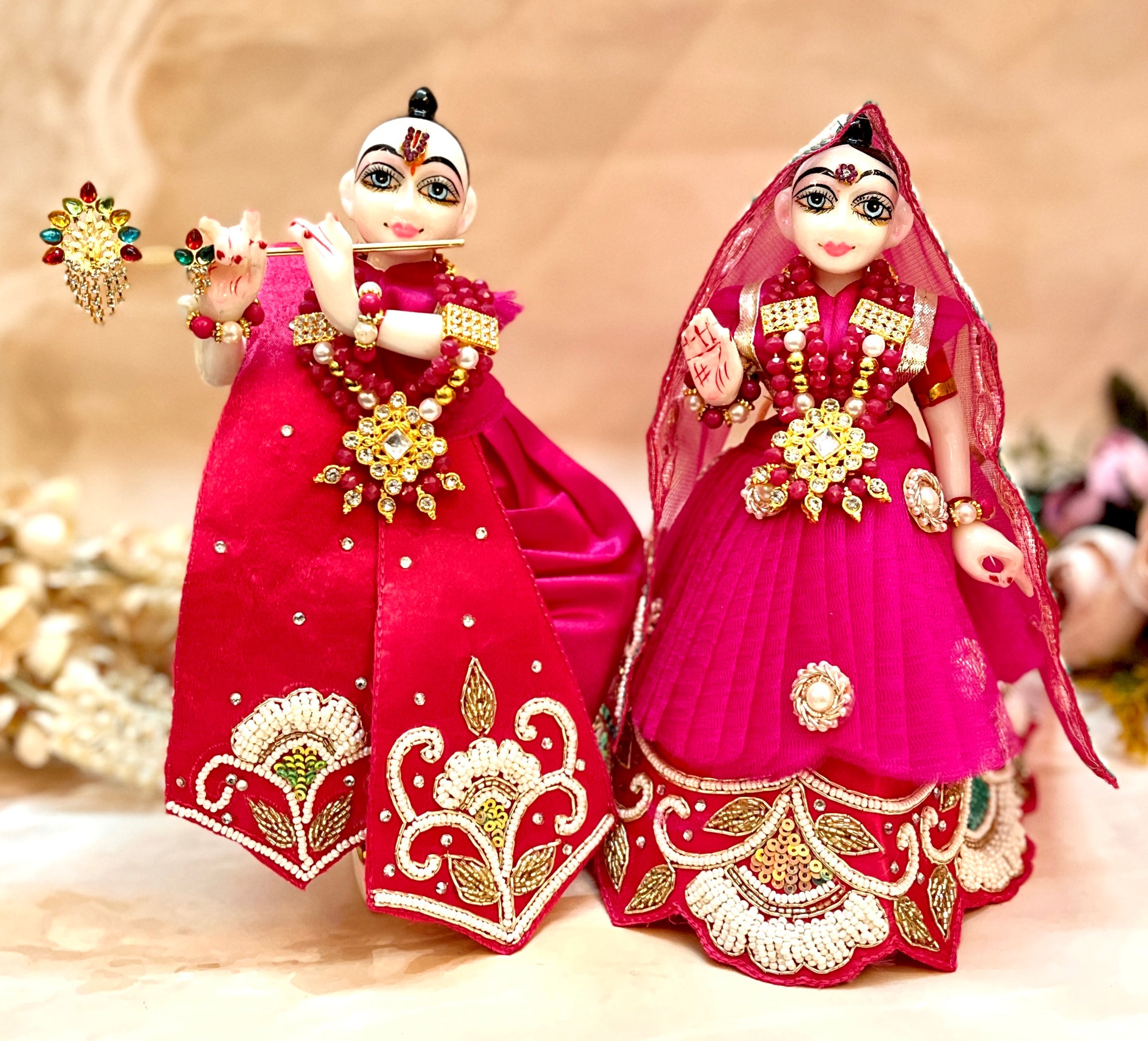Designer Pink Pearl & Sequence Lehenga & Dhoti Set for Laddu Gopal - 6 Piece Kanha Ji Poshak, Bal Gopal Dress for Janmashtami Festival