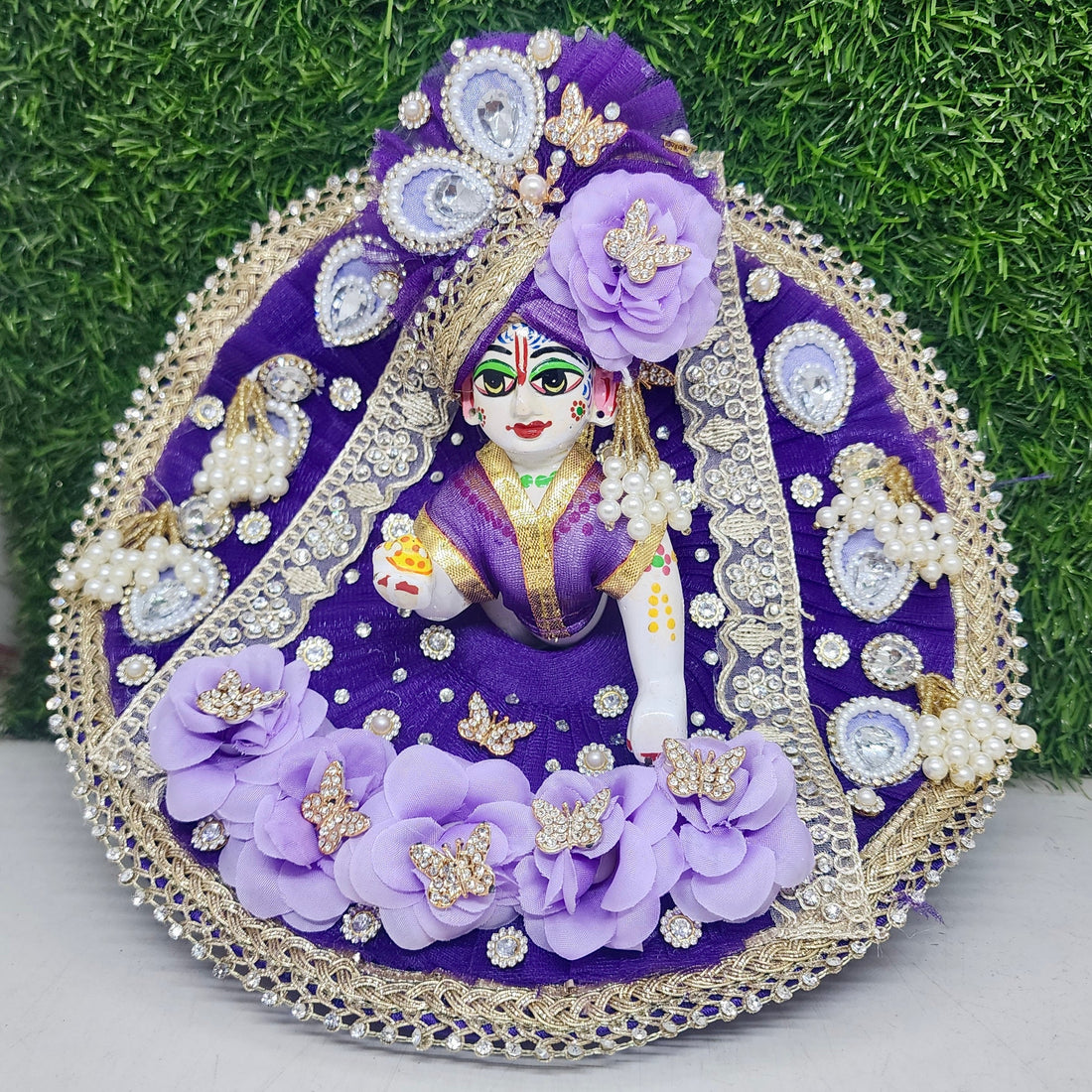 Designer Purple Heavy Laddu Gopal Dress for Kanha Ji | Fancy Poshak for Janmashtami, Diwali & Holi | Size 0-6 | Unique Bal Gopal Dress