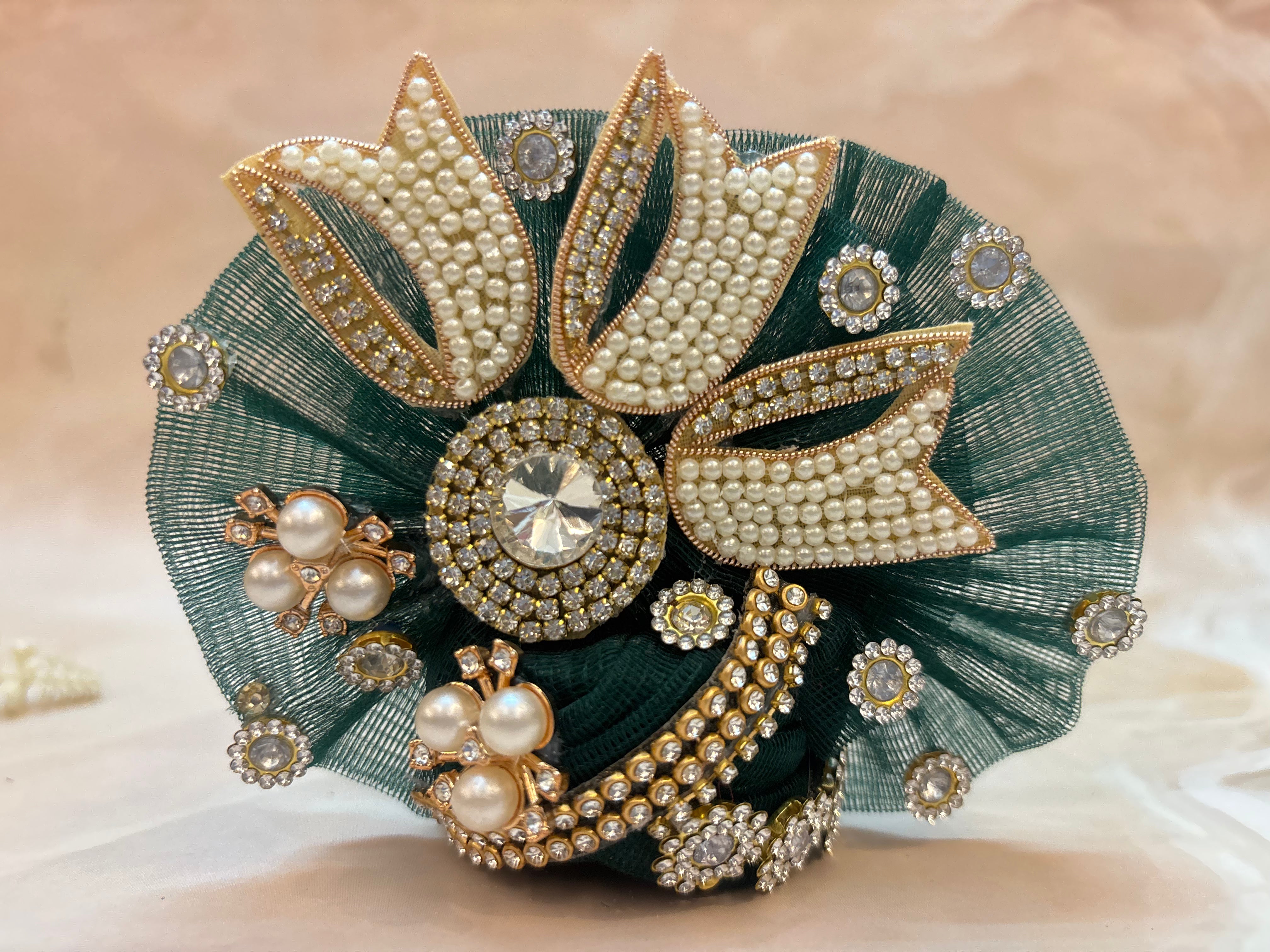 Handmade Teej Special Bottle Green Laddu Gopal Dress Set - 4 Piece Designer Poshak for Janmashtami, Bal Gopal & Krishna Ji Celebrations