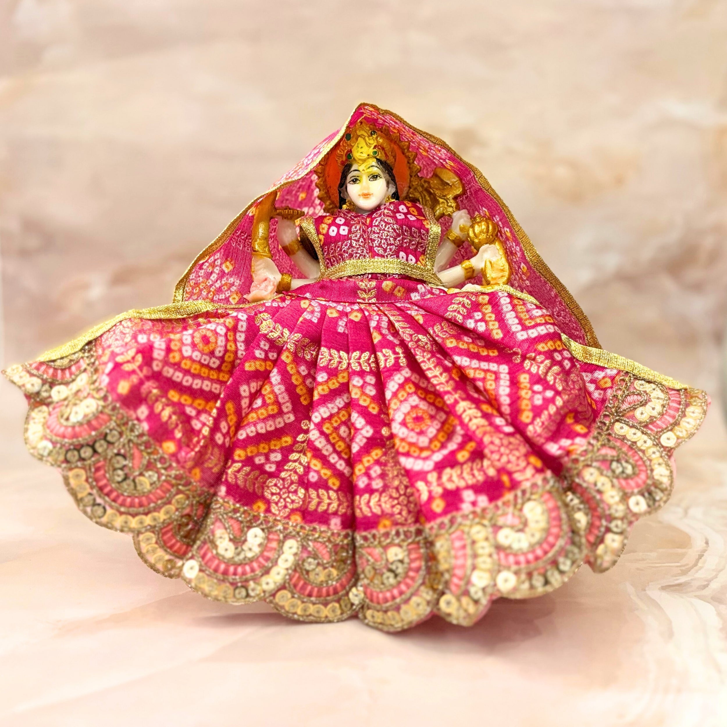 Handmade Bandhej Mata Rani Dress - Designer Laddu Gopal Poshak, Fancy Kanha Ji Dress for Janmashtami, Bal Gopal & Krishna Ji Celebrations