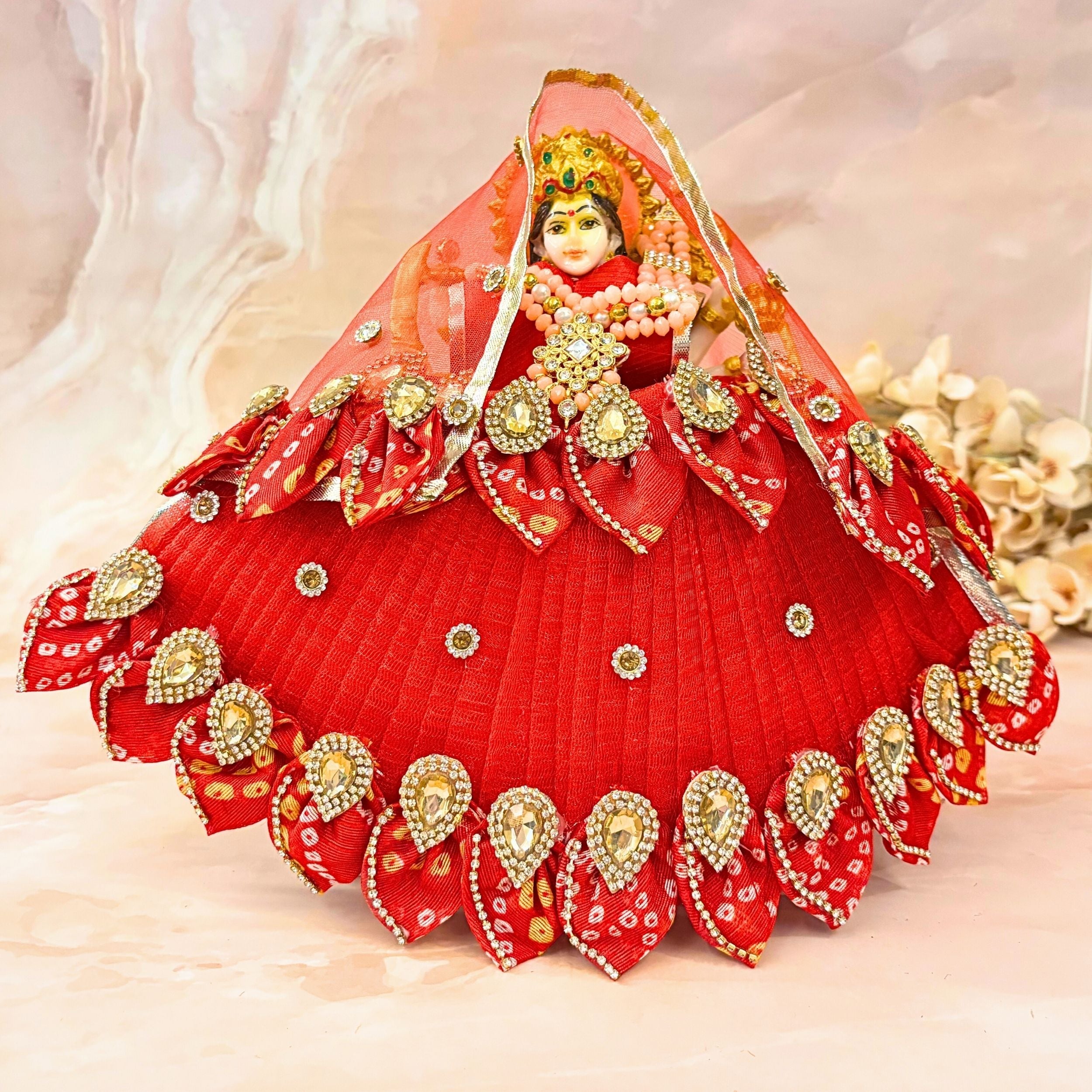 Handmade Red Bandhej Laddu Gopal Dress - Designer Kanha Ji Poshak for Janmashtami, Fancy Bal Gopal & Krishna Ji Dress for Festivals