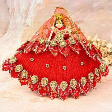 Handmade Red Bandhej Laddu Gopal Dress - Designer Kanha Ji Poshak for Janmashtami, Fancy Bal Gopal & Krishna Ji Dress for Festivals