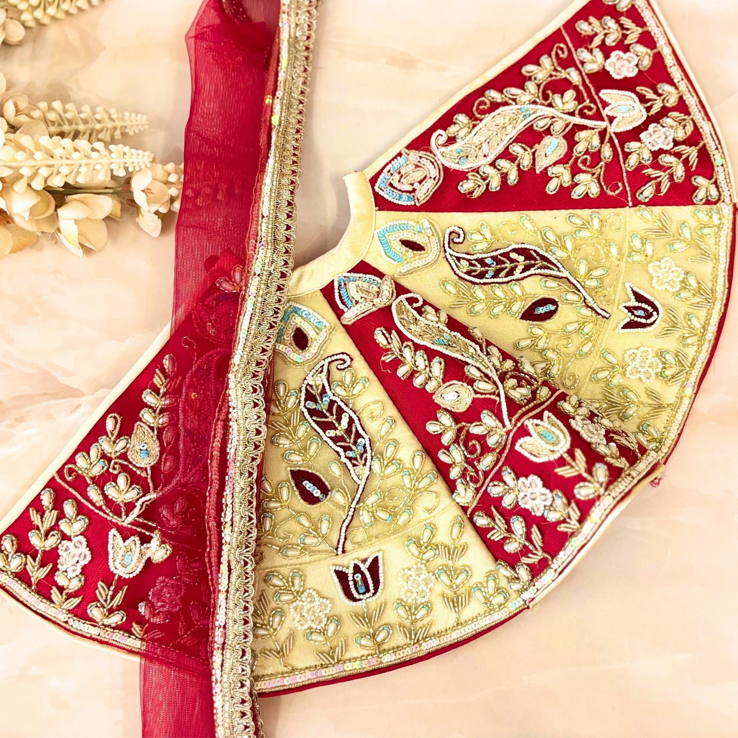 Luxe Durga Maa Kalyani Mata Rani Lehenga Set - Designer 3-Piece Choli & Dupatta for Janmashtami, Perfect Laddu Gopal Dress, Kanha Ji Poshak